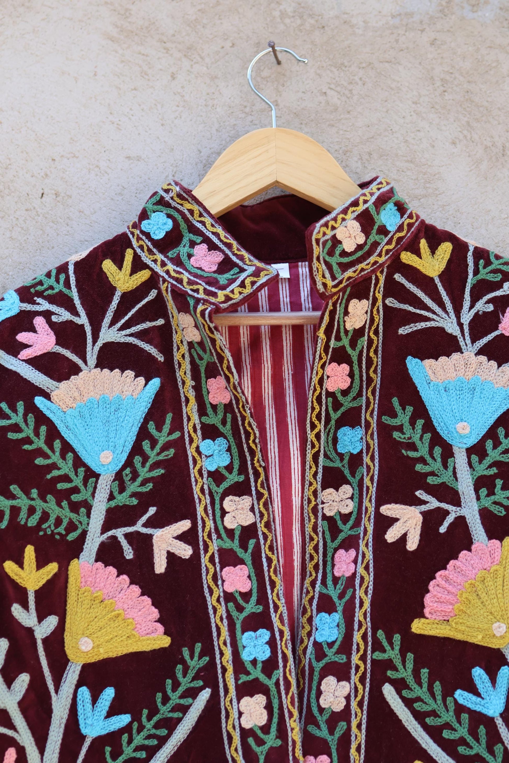 Suzani Embroidery Cotton Velvet Jacket, Kimono Jacket Handmade Soft TNT Fabric Jacket, Women's Clothing Coat Boho Jacket Spring Gift for Her