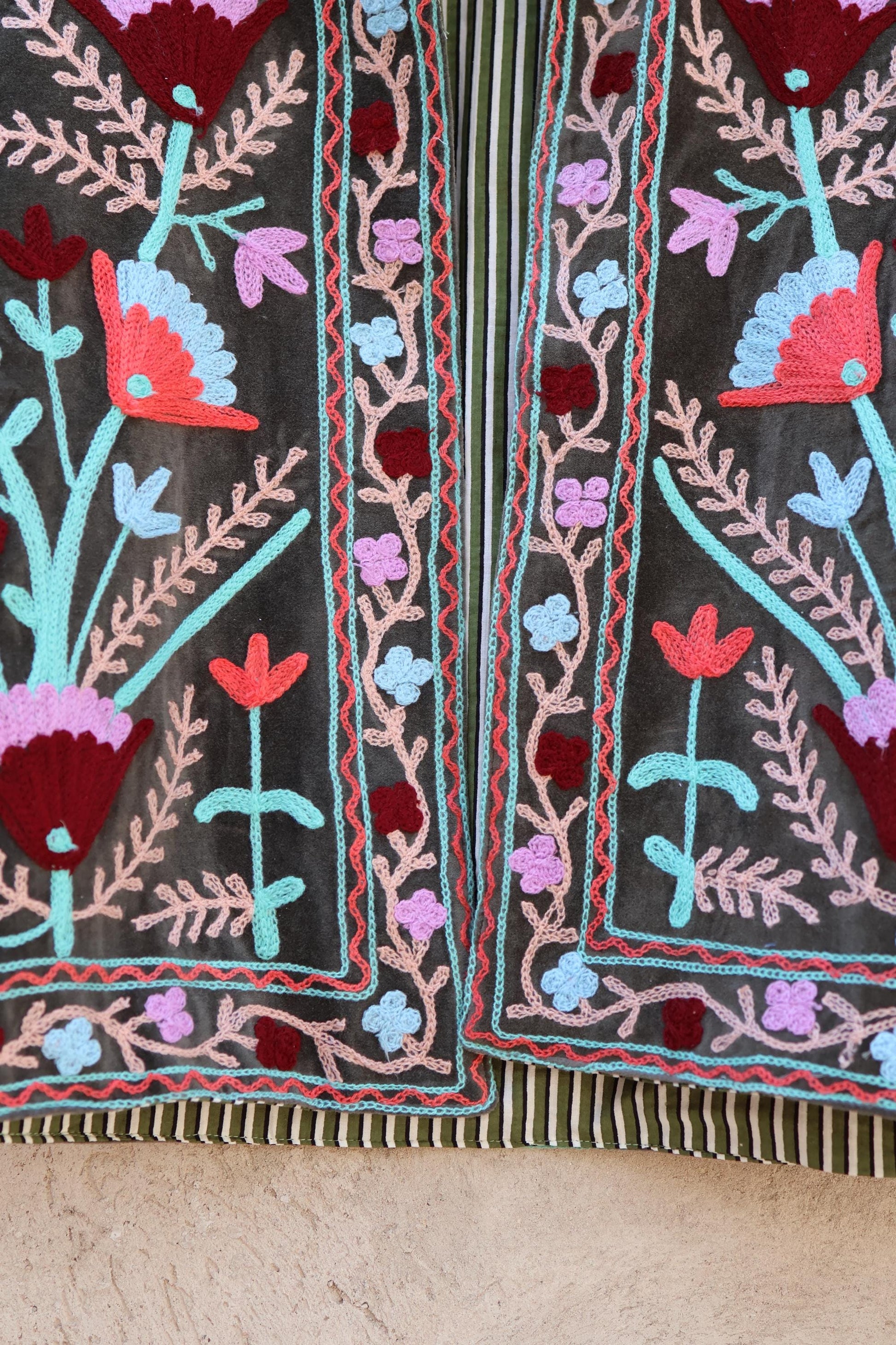 Suzani Embroidery Cotton Velvet Jacket, Kimono Jacket Handmade Soft TNT Fabric Jacket, Women's Clothing Coat Boho Jacket Spring Gift for Her