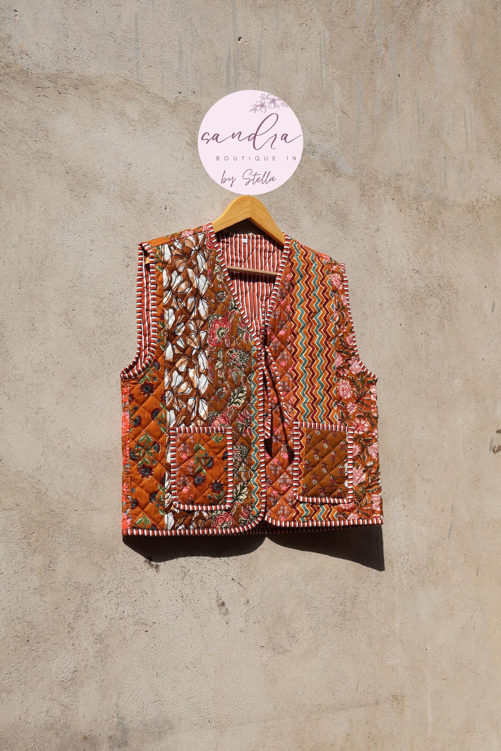 Handmade Cotton Quilted Vest, Vintage Indian Patchwork Kimono Gilet, New Style Women's Outerwear Waistcoat, Boho Spring Jacket Gift for Her