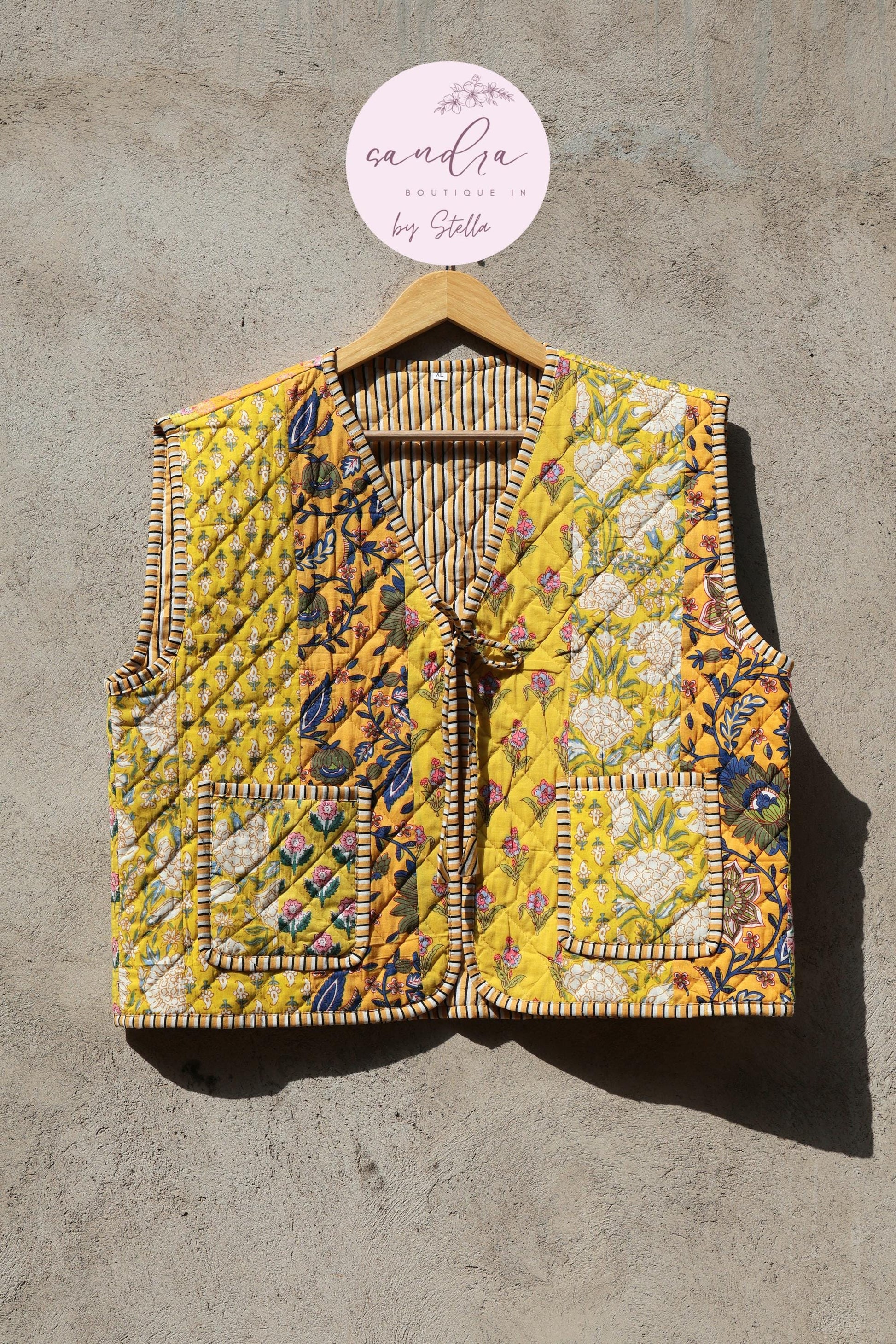 Handmade Cotton Quilted Vest, Vintage Indian Patchwork Kimono Gilet, New Style Women's Outerwear Waistcoat, Boho Spring Jacket Gift for Her
