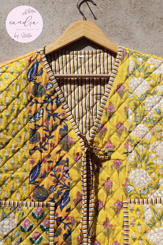Handmade Cotton Quilted Vest, Vintage Indian Patchwork Kimono Gilet, New Style Women's Outerwear Waistcoat, Boho Spring Jacket Gift for Her