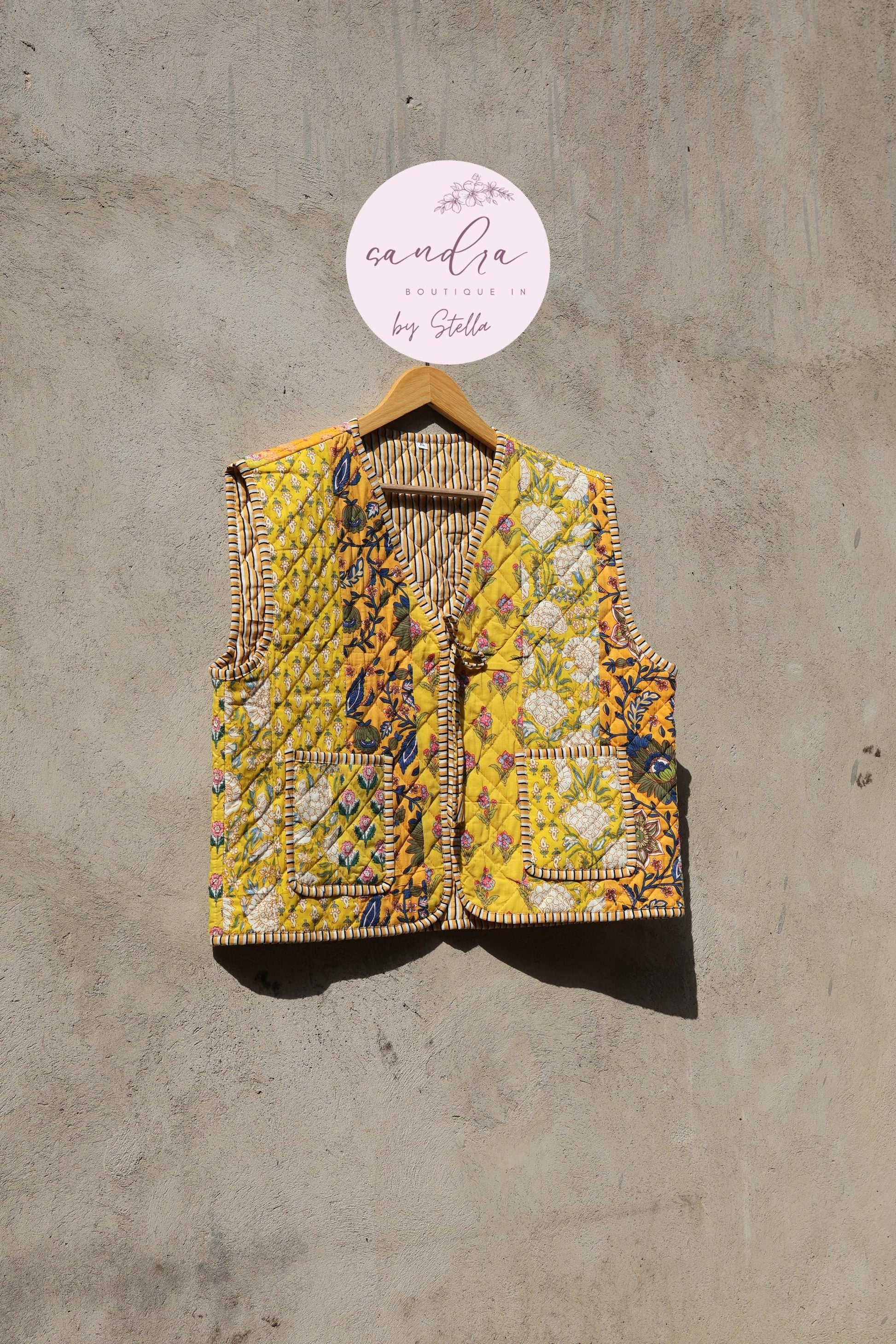 Handmade Cotton Quilted Vest, Vintage Indian Patchwork Kimono Gilet, New Style Women's Outerwear Waistcoat, Boho Spring Jacket Gift for Her