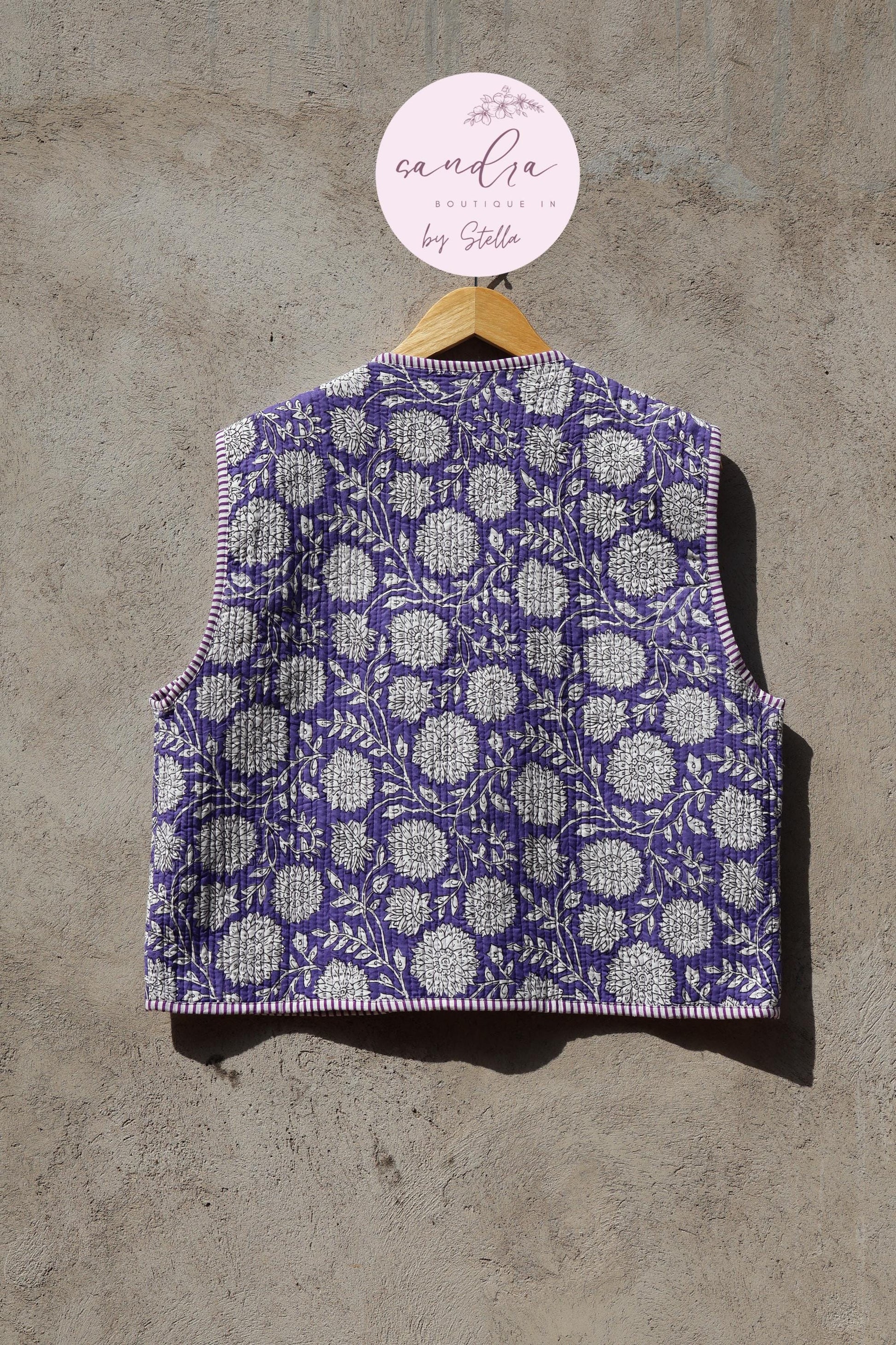 Handmade Cotton Quilted Vest Vintage Indian Purple Floral Kimono Gilet New Style Women's Outerwear Waistcoat Boho Spring Jacket Gift for Her
