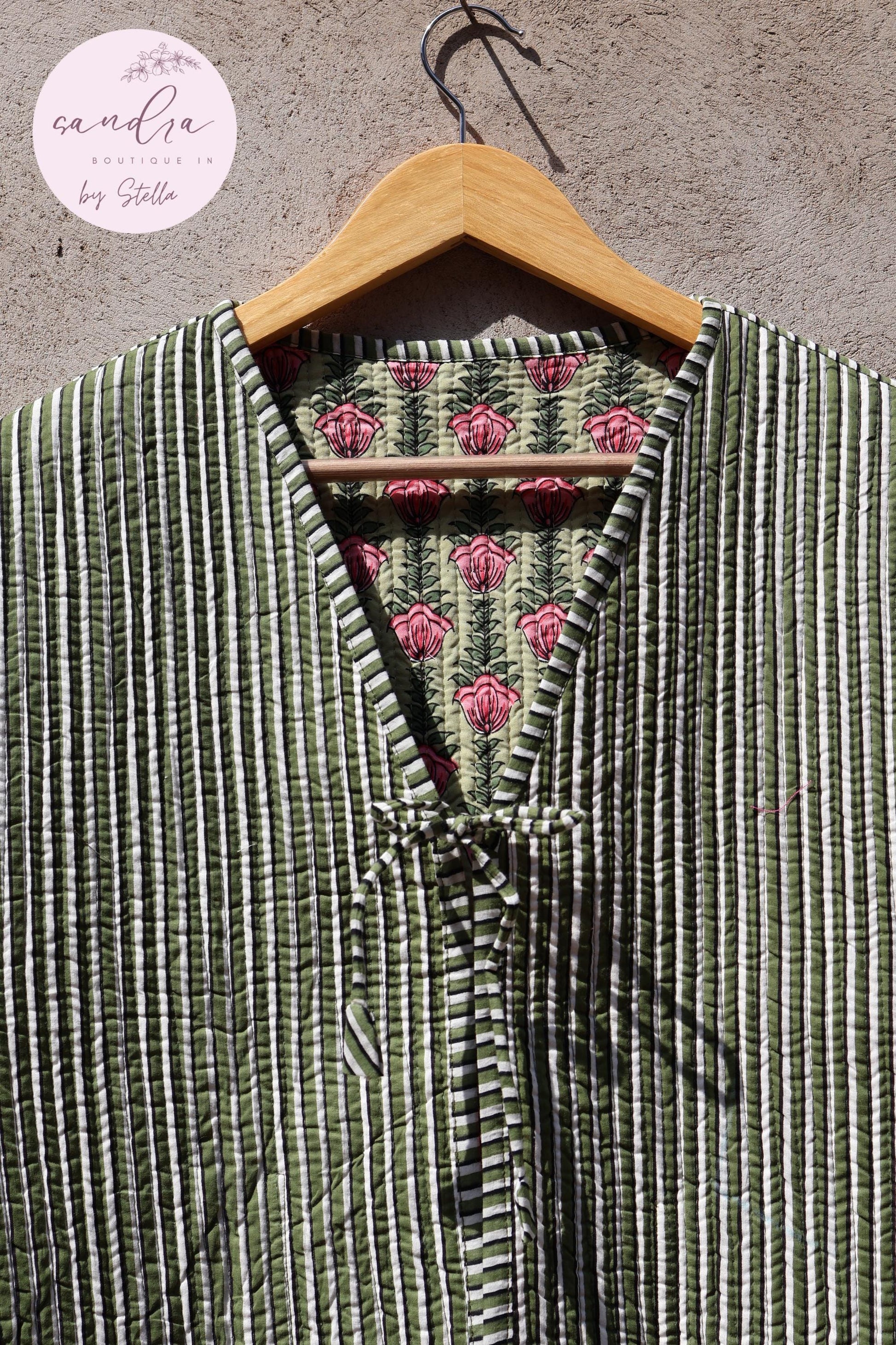Handmade Cotton Quilted Vest Vintage Indian Green Floral Kimono Gilet New Style Women's Outerwear Waistcoat Boho Spring Jacket Gift for Her