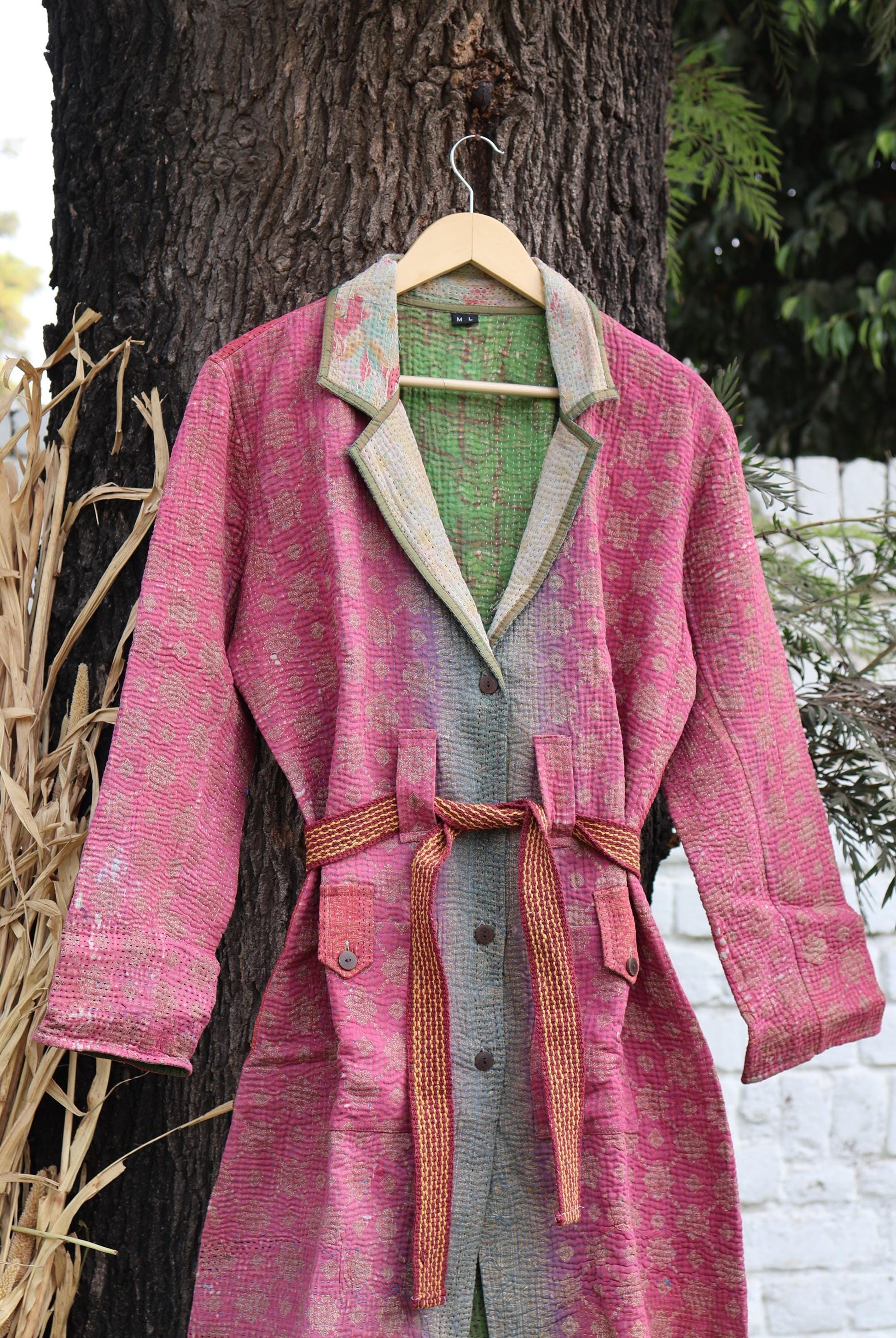 Handmade Vintage Kantha Quilt Coat for Women - Unique Bohemian Outerwear from Recycled Indian Quilts, One-off Ethnic style Up-Cycled Jacket