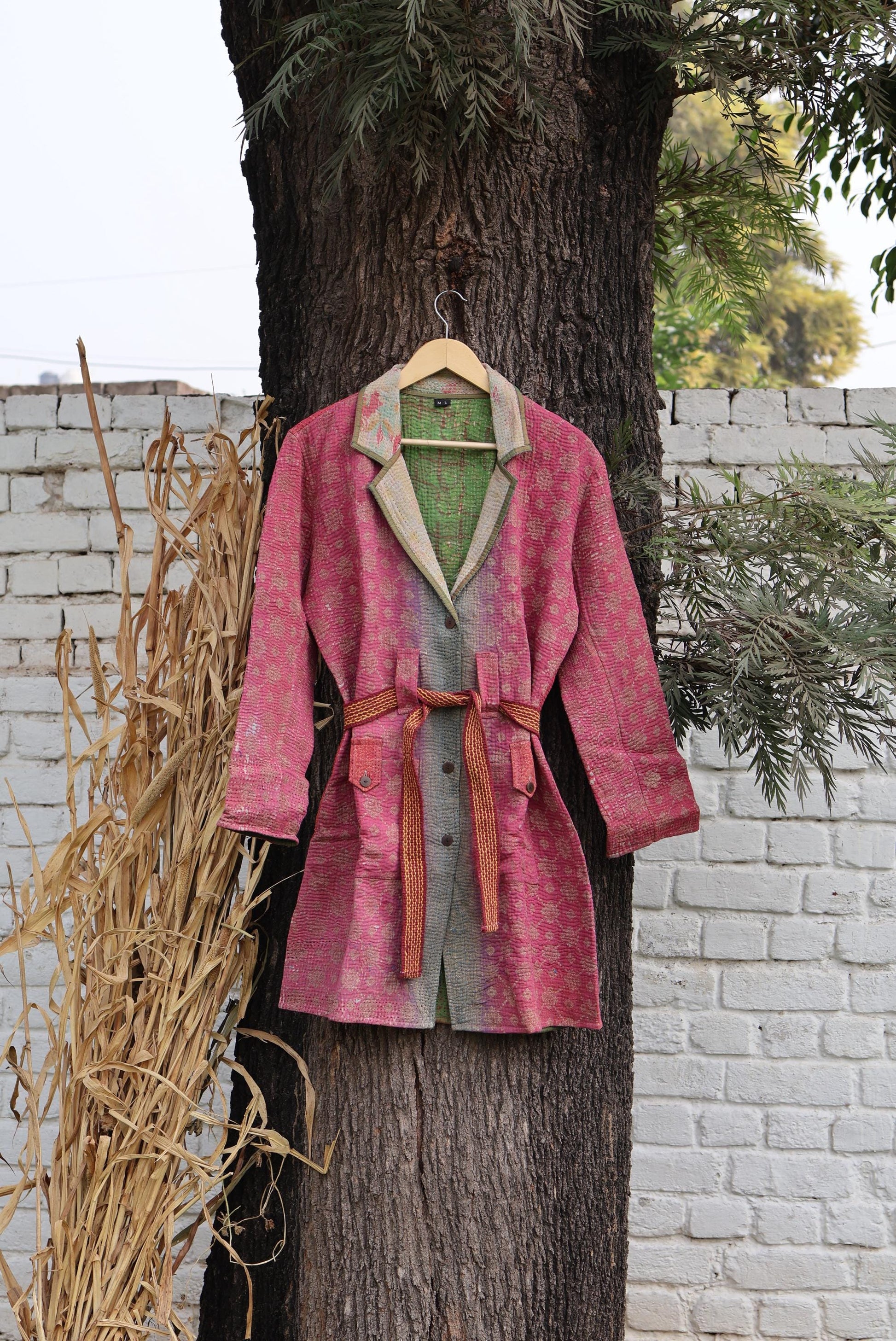 Handmade Vintage Kantha Quilt Coat for Women - Unique Bohemian Outerwear from Recycled Indian Quilts, One-off Ethnic style Up-Cycled Jacket