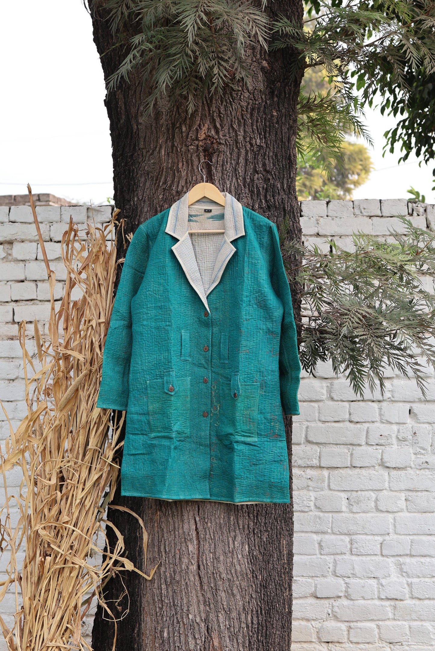 Handmade Vintage Kantha Quilt Coat for Women - Unique Bohemian Outerwear from Recycled Indian Quilts, One-off Ethnic style Up-Cycled Jacket
