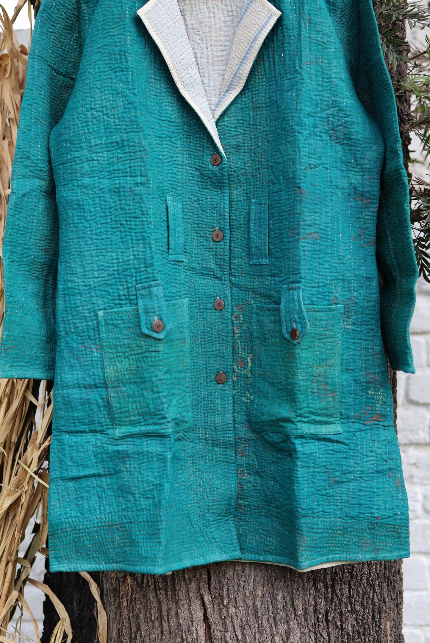 Handmade Vintage Kantha Quilt Coat for Women - Unique Bohemian Outerwear from Recycled Indian Quilts, One-off Ethnic style Up-Cycled Jacket
