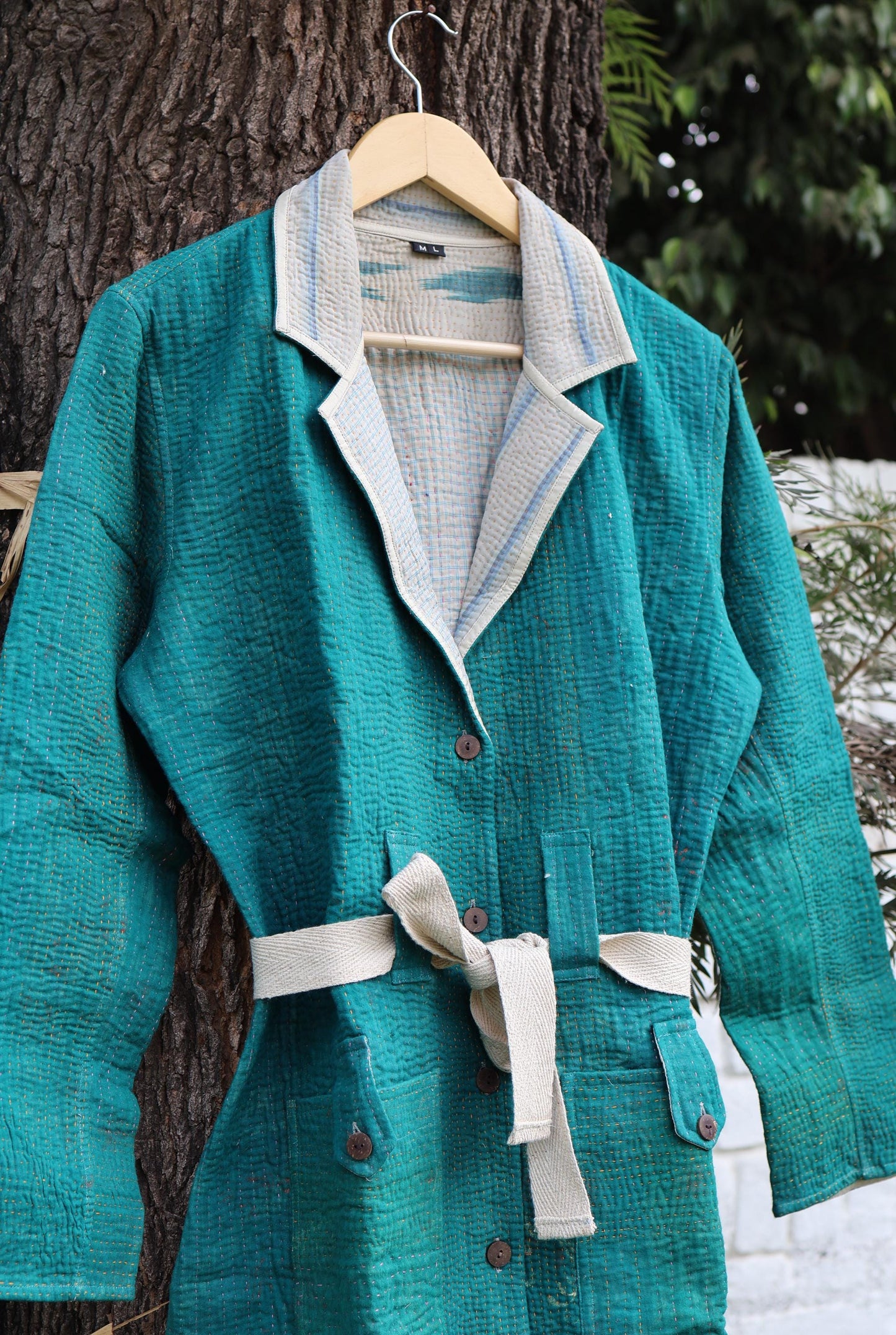 Handmade Vintage Kantha Quilt Coat for Women - Unique Bohemian Outerwear from Recycled Indian Quilts, One-off Ethnic style Up-Cycled Jacket