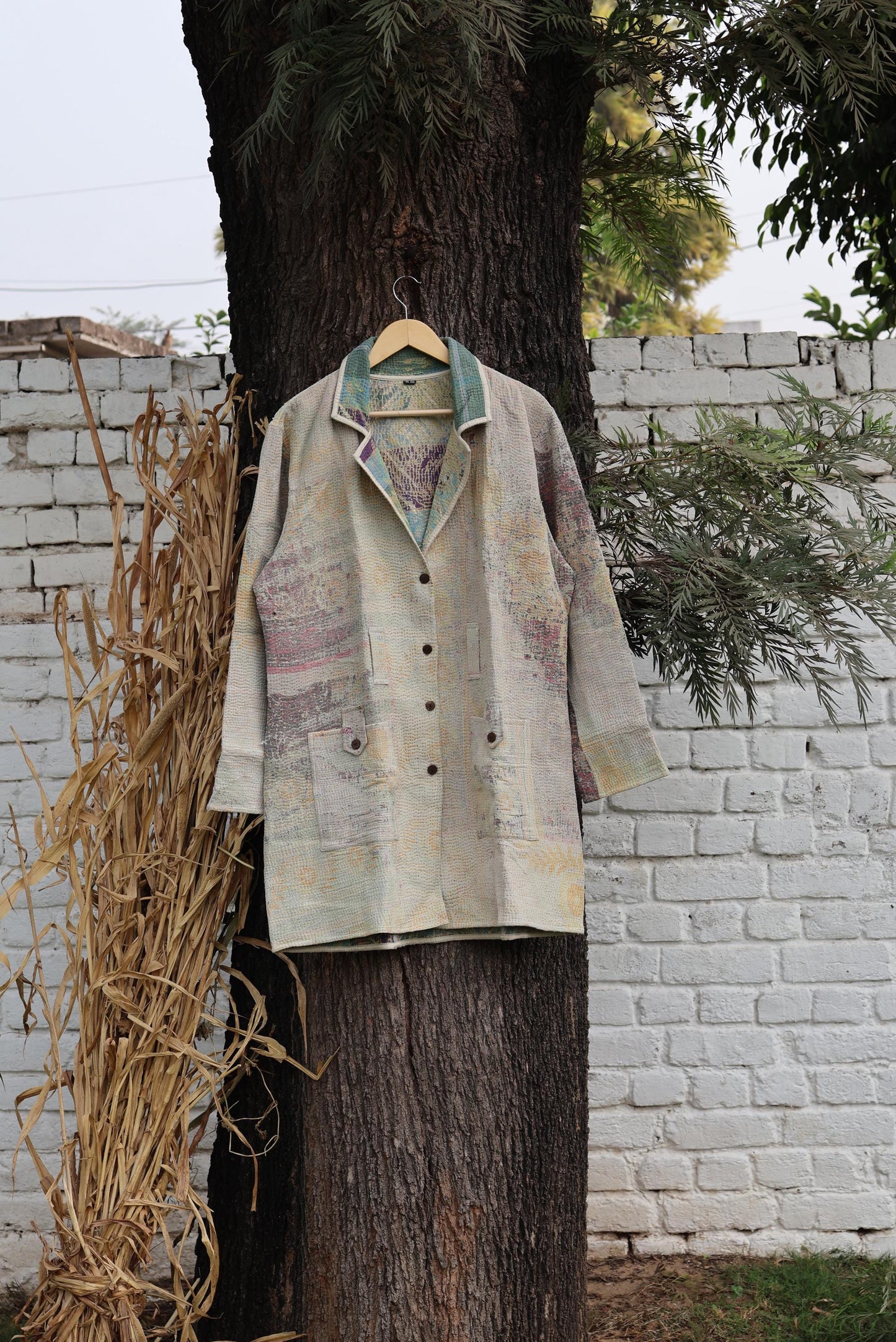 Handmade Vintage Kantha Quilt Coat for Women - Unique Bohemian Outerwear from Recycled Indian Quilts, One-off Ethnic style Up-Cycled Jacket