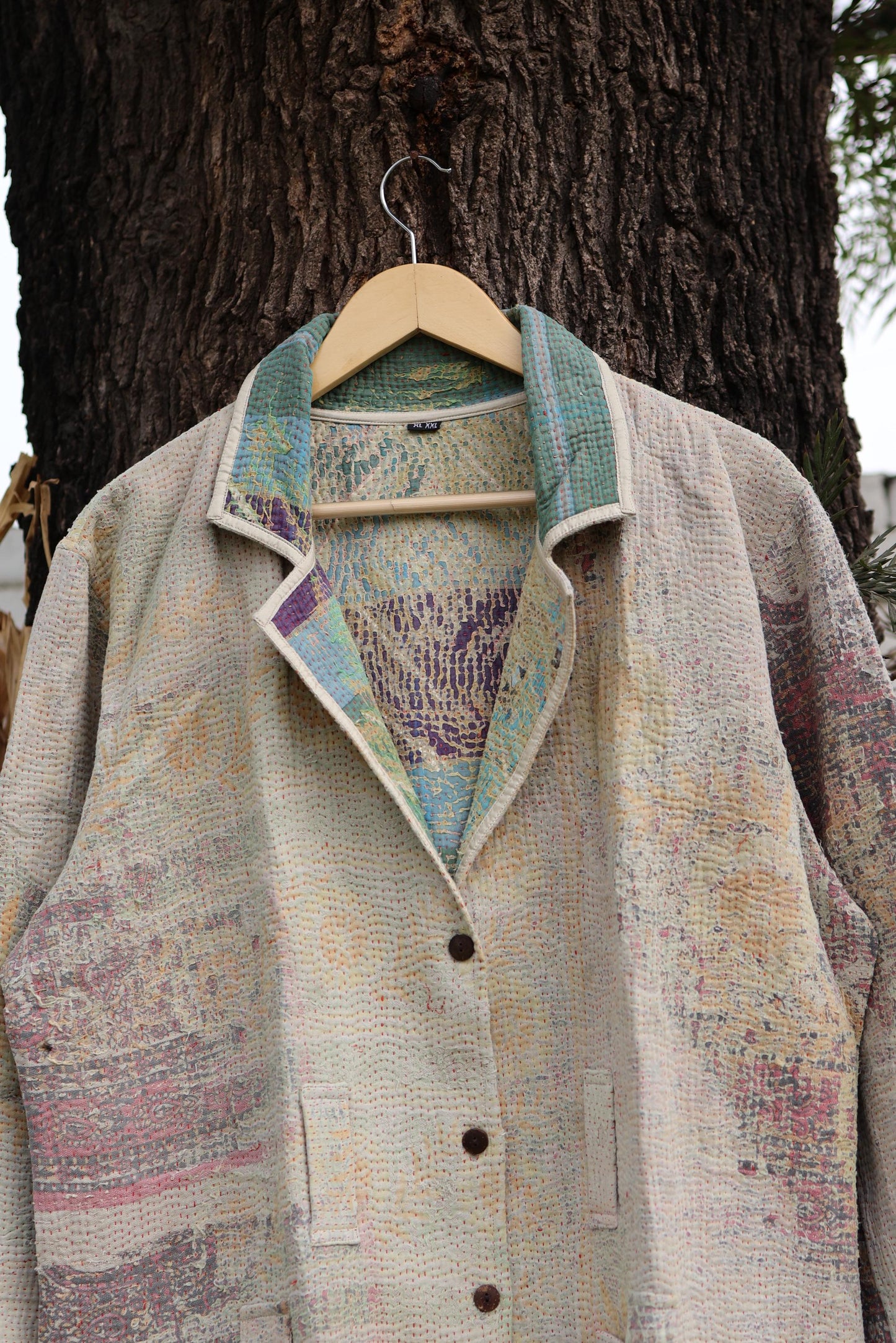 Handmade Vintage Kantha Quilt Coat for Women - Unique Bohemian Outerwear from Recycled Indian Quilts, One-off Ethnic style Up-Cycled Jacket