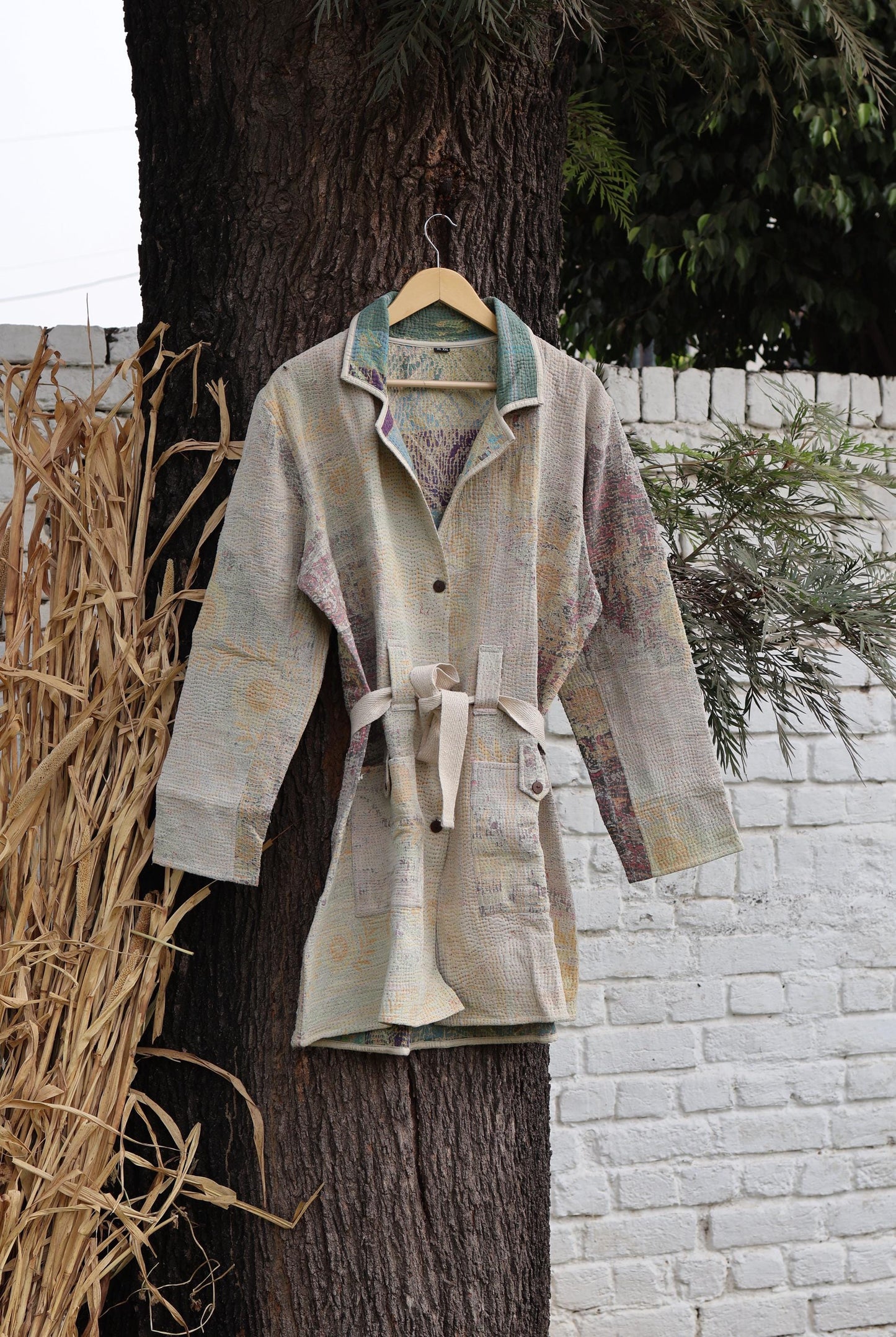 Handmade Vintage Kantha Quilt Coat for Women - Unique Bohemian Outerwear from Recycled Indian Quilts, One-off Ethnic style Up-Cycled Jacket