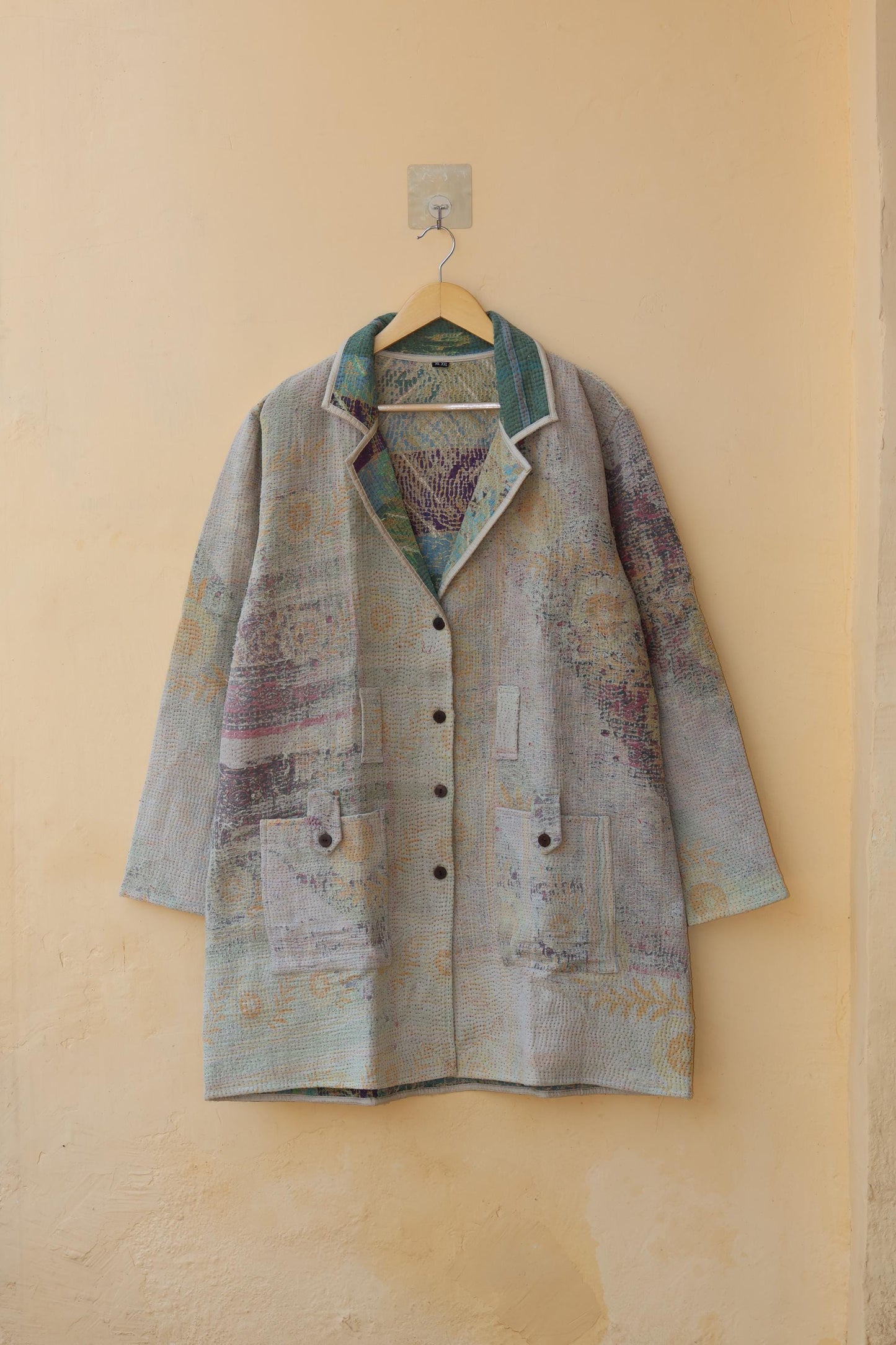 Handmade Vintage Kantha Quilt Coat for Women - Unique Bohemian Outerwear from Recycled Indian Quilts, One-off Ethnic style Up-Cycled Jacket