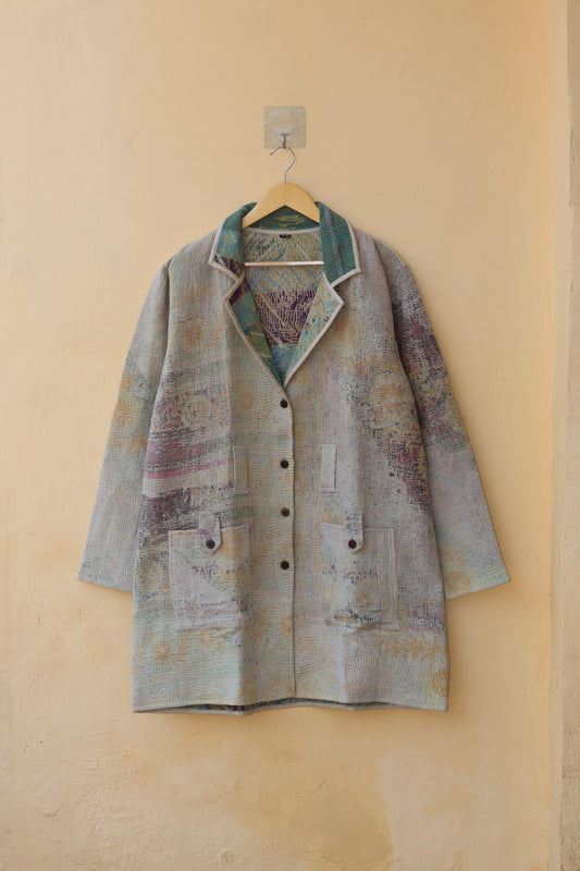 Handmade Vintage Kantha Quilt Coat for Women - Unique Bohemian Outerwear from Recycled Indian Quilts, One-off Ethnic style Up-Cycled Jacket