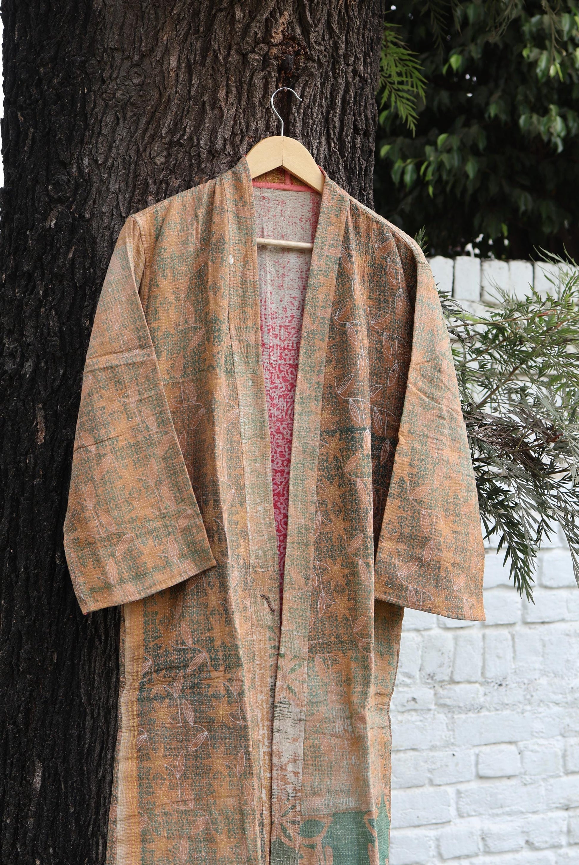 Handmade Vintage Kantha Kimono for Women - Unique Bohemian Outerwear from Recycled Indian Quilts, Ethnic style Robe, Up-Cycled Kimono Jacket