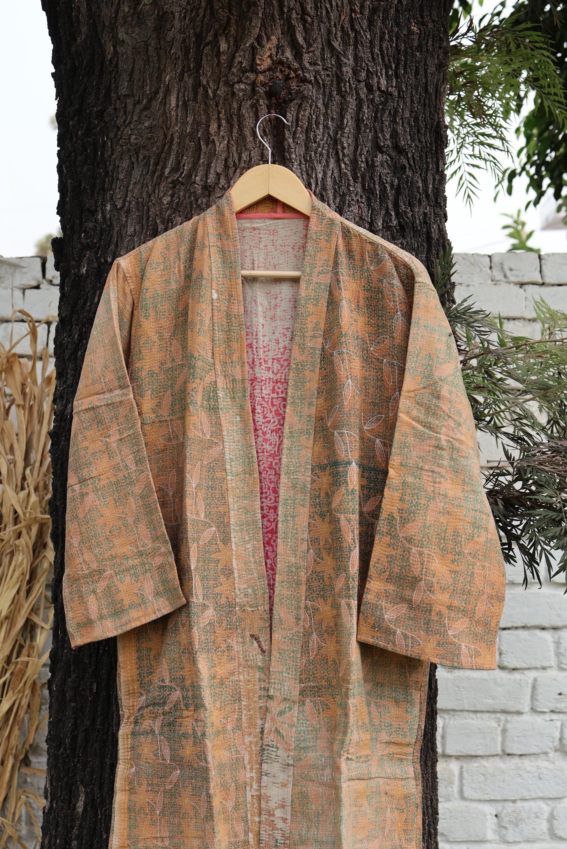 Handmade Vintage Kantha Kimono for Women - Unique Bohemian Outerwear from Recycled Indian Quilts, Ethnic style Robe, Up-Cycled Kimono Jacket