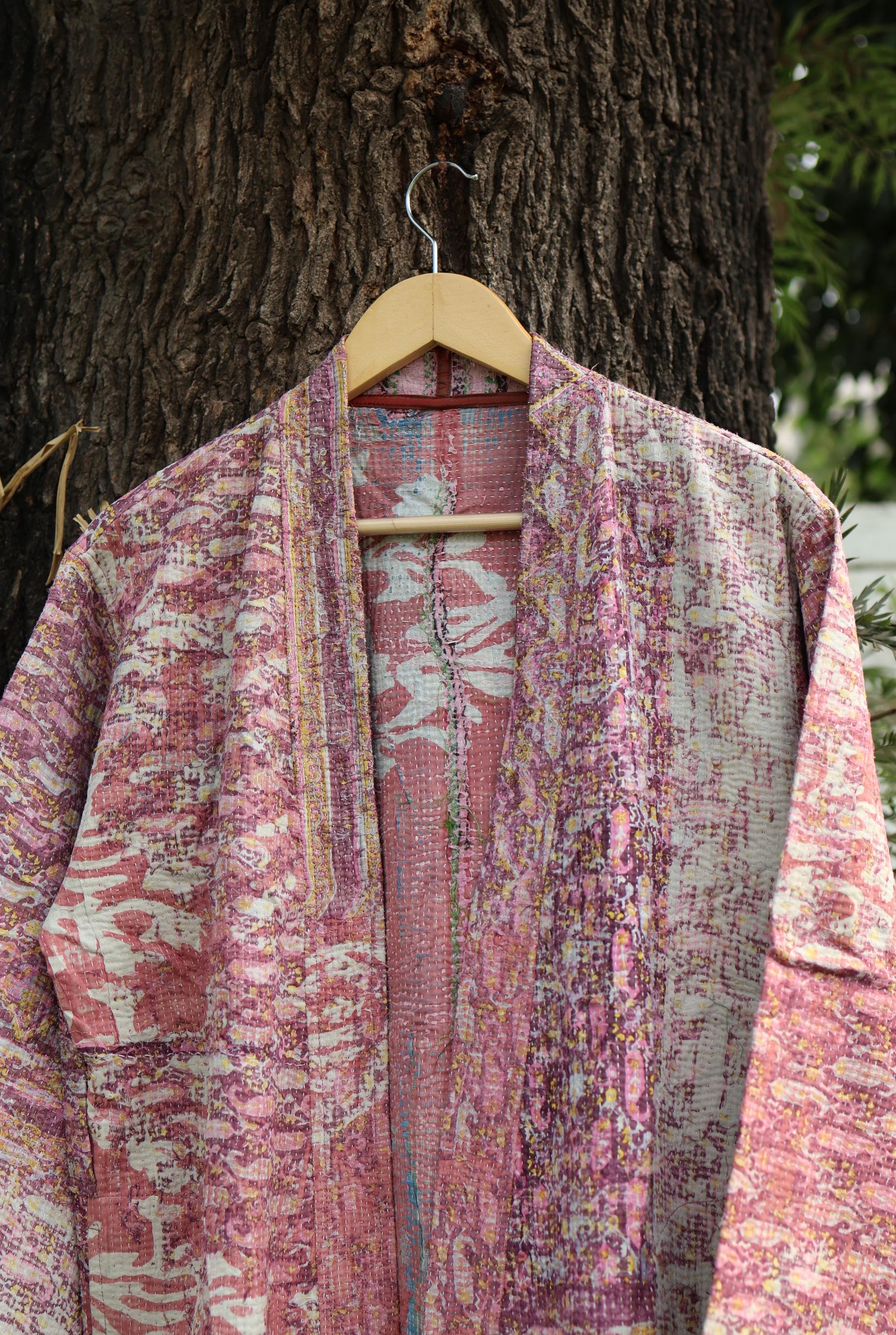 Handmade Vintage Kantha Kimono for Women - Unique Bohemian Outerwear from Recycled Indian Quilts, Ethnic style Robe, Up-Cycled Kimono Jacket