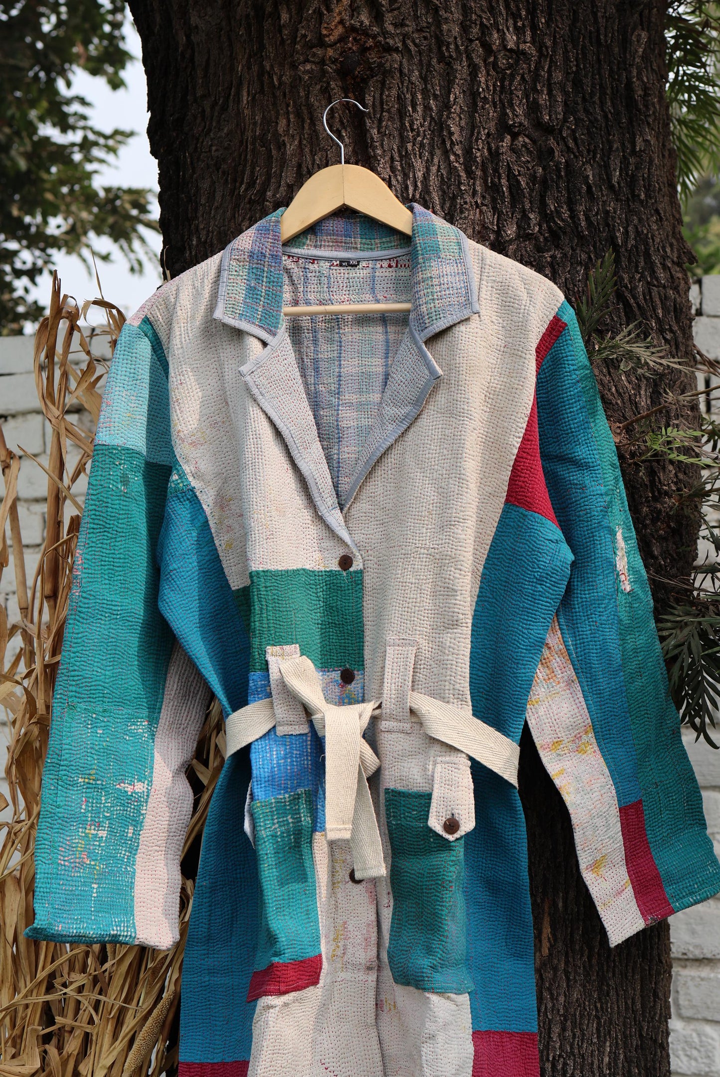 Handmade Vintage Kantha Quilt Coat for Women - Unique Bohemian Outerwear from Recycled Indian Quilts, One-off Ethnic style Up-Cycled Jacket