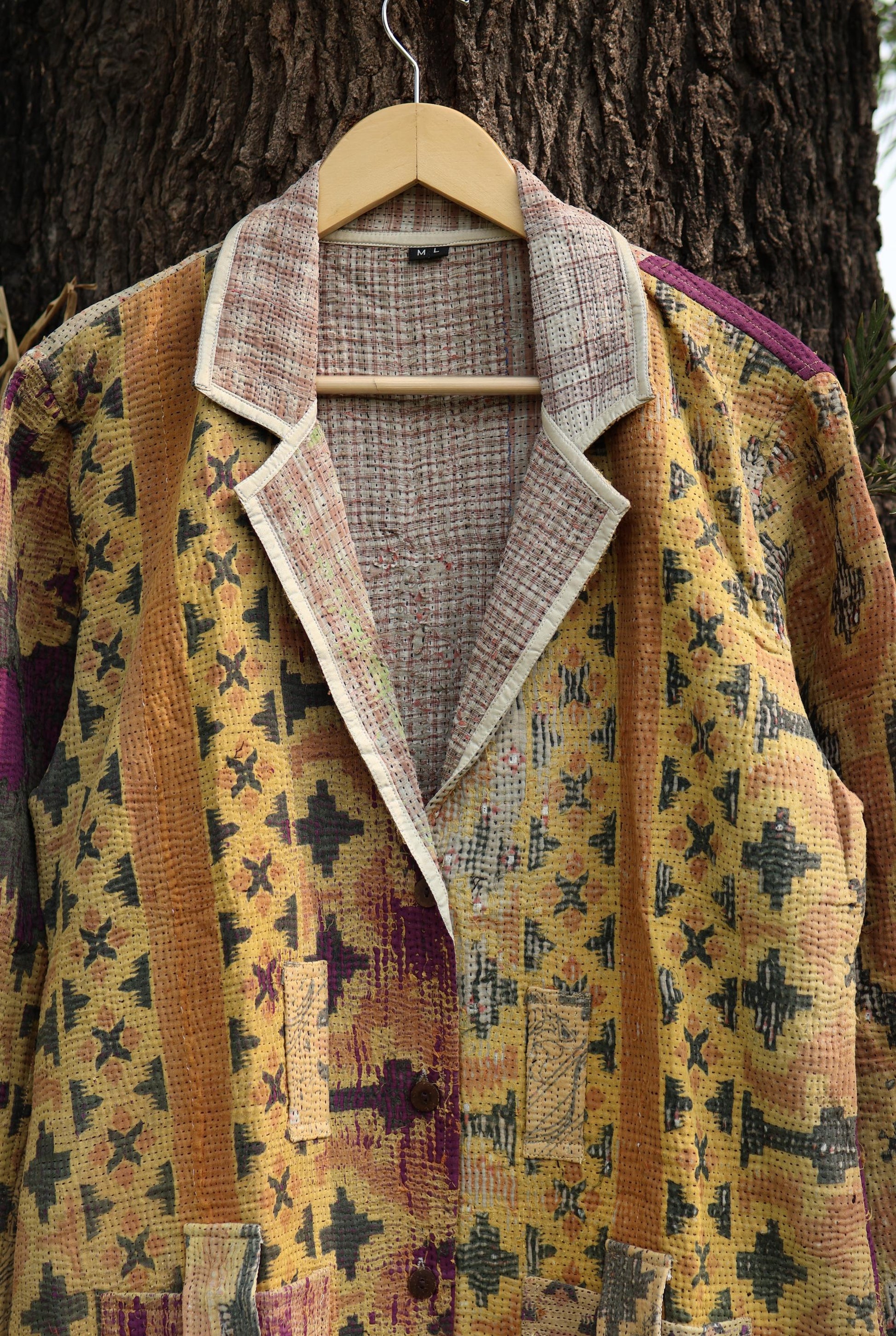 Handmade Vintage Kantha Quilt Coat for Women - Unique Bohemian Outerwear from Recycled Indian Quilts, One-off Ethnic style Up-Cycled Jacket