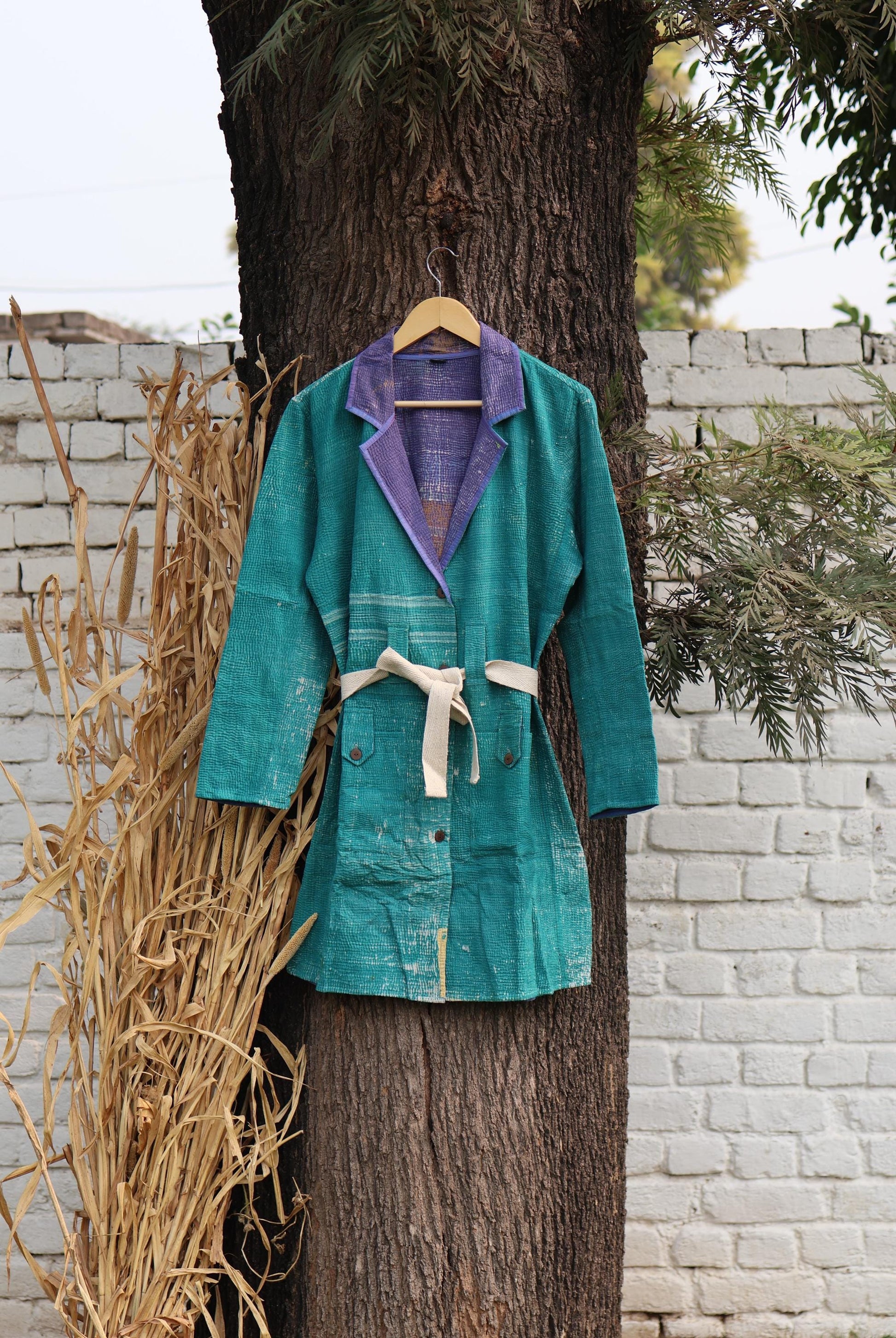 Handmade Vintage Kantha Quilt Coat for Women - Unique Bohemian Outerwear from Recycled Indian Quilts, One-off Ethnic style Up-Cycled Jacket