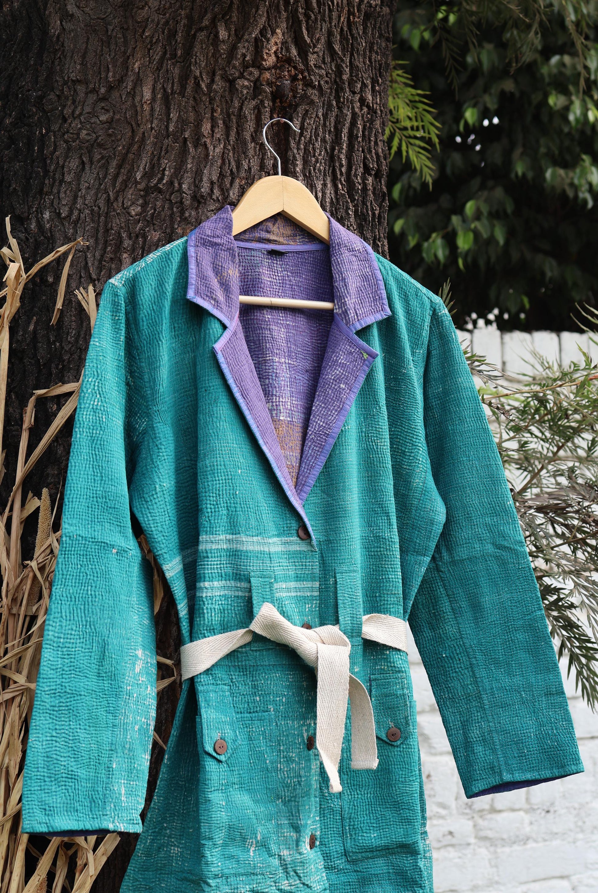 Handmade Vintage Kantha Quilt Coat for Women - Unique Bohemian Outerwear from Recycled Indian Quilts, One-off Ethnic style Up-Cycled Jacket