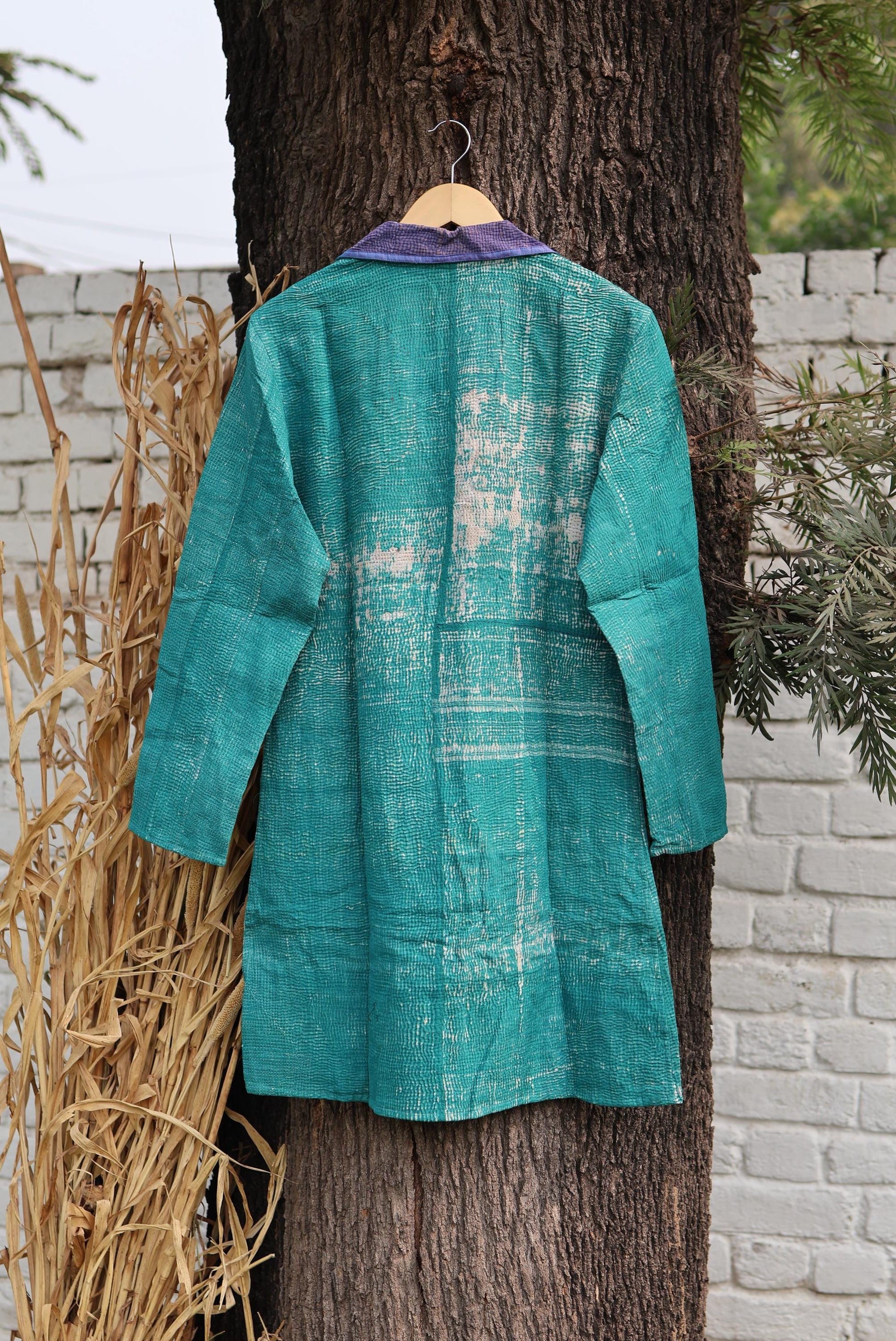 Handmade Vintage Kantha Quilt Coat for Women - Unique Bohemian Outerwear from Recycled Indian Quilts, One-off Ethnic style Up-Cycled Jacket