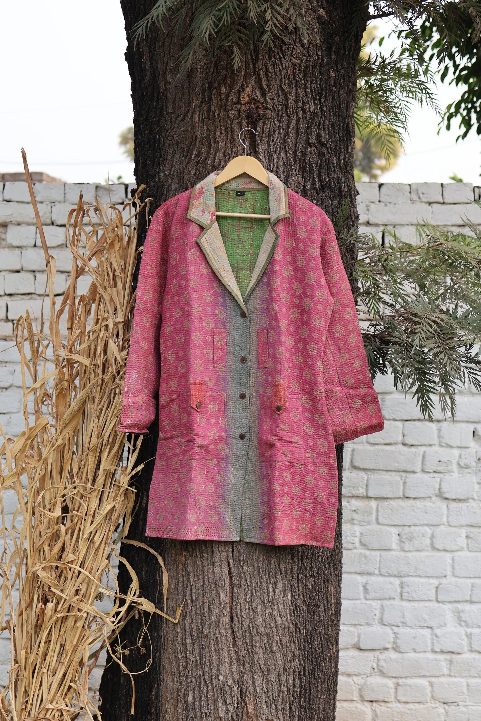 Handmade Vintage Kantha Quilt Coat for Women - Unique Bohemian Outerwear from Recycled Indian Quilts, One-off Ethnic style Up-Cycled Jacket