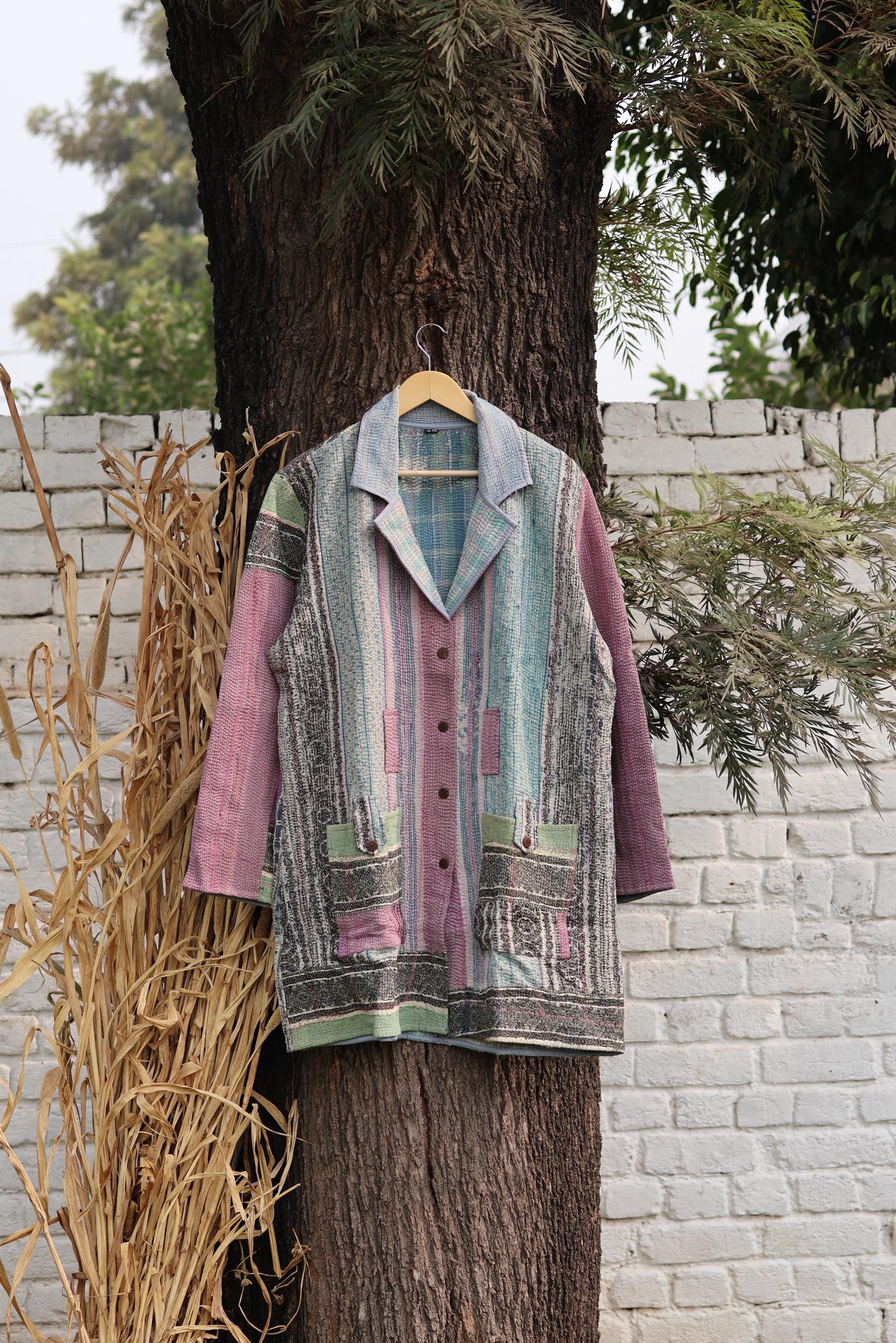 Handmade Vintage Kantha Quilt Coat for Women - Unique Bohemian Outerwear from Recycled Indian Quilts, One-off Ethnic style Up-Cycled Jacket