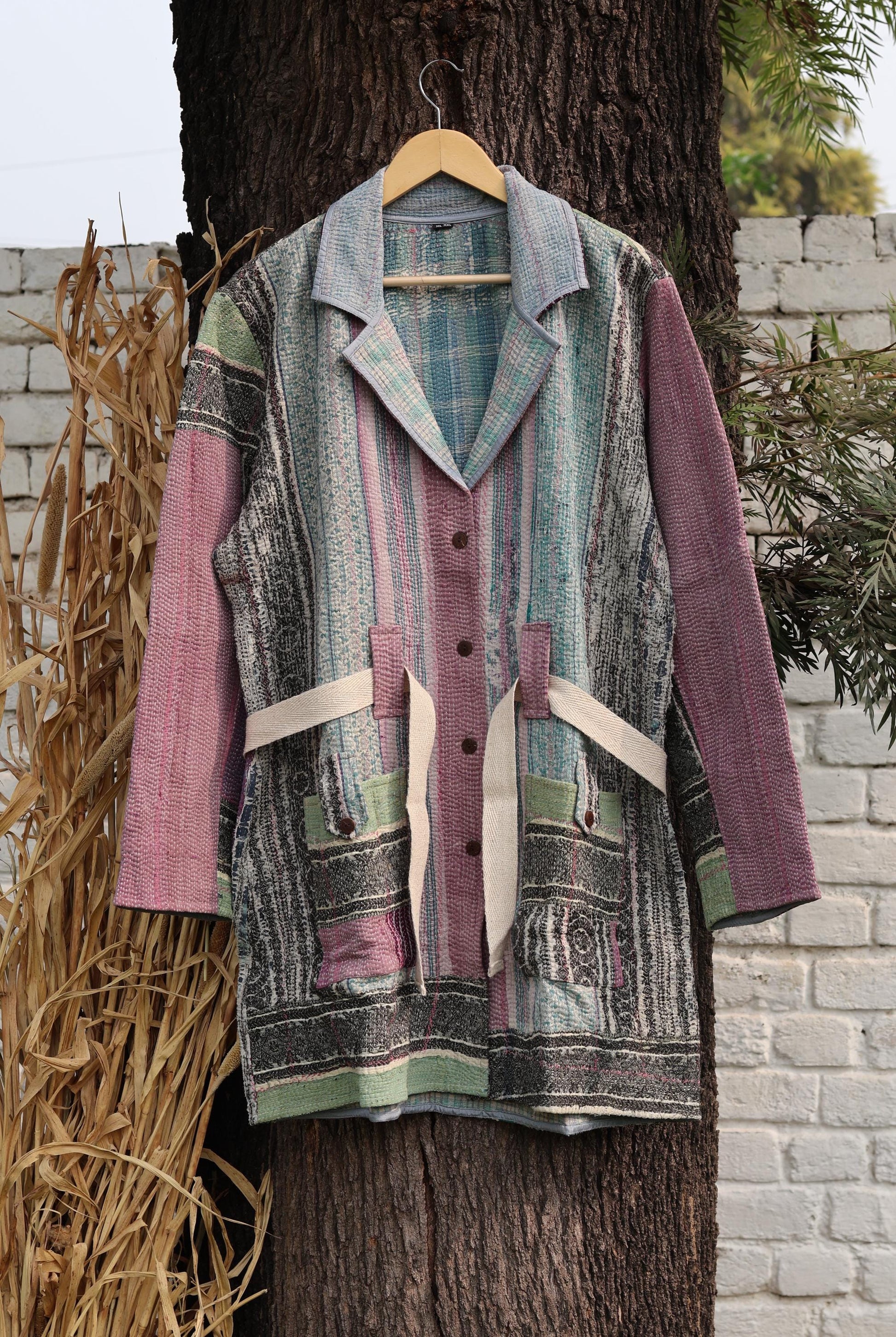 Handmade Vintage Kantha Quilt Coat for Women - Unique Bohemian Outerwear from Recycled Indian Quilts, One-off Ethnic style Up-Cycled Jacket