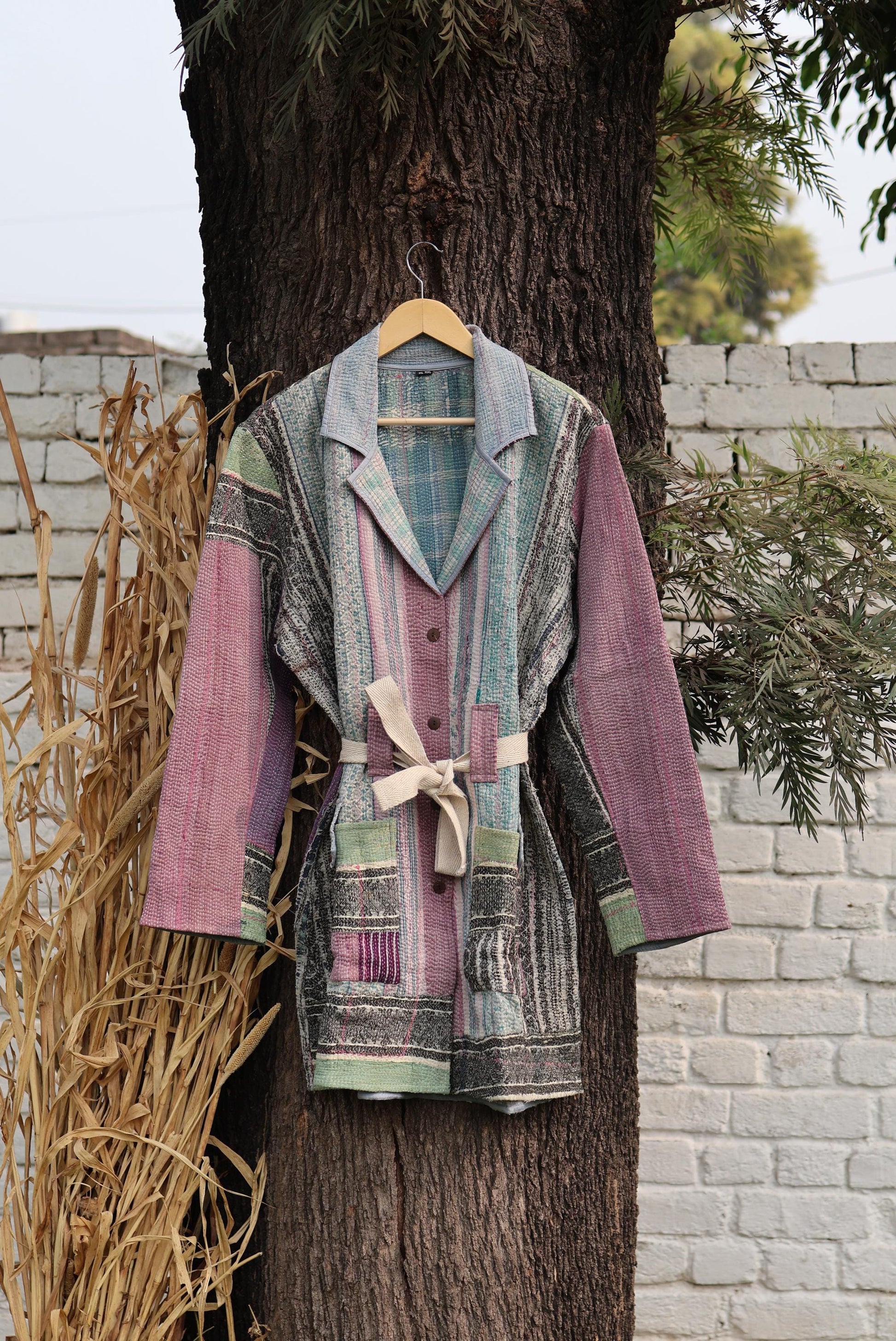 Handmade Vintage Kantha Quilt Coat for Women - Unique Bohemian Outerwear from Recycled Indian Quilts, One-off Ethnic style Up-Cycled Jacket