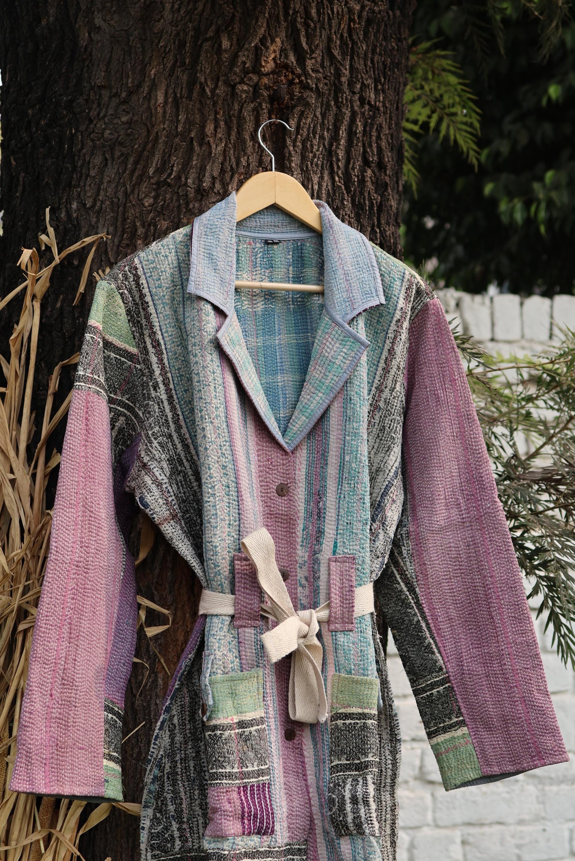 Handmade Vintage Kantha Quilt Coat for Women - Unique Bohemian Outerwear from Recycled Indian Quilts, One-off Ethnic style Up-Cycled Jacket
