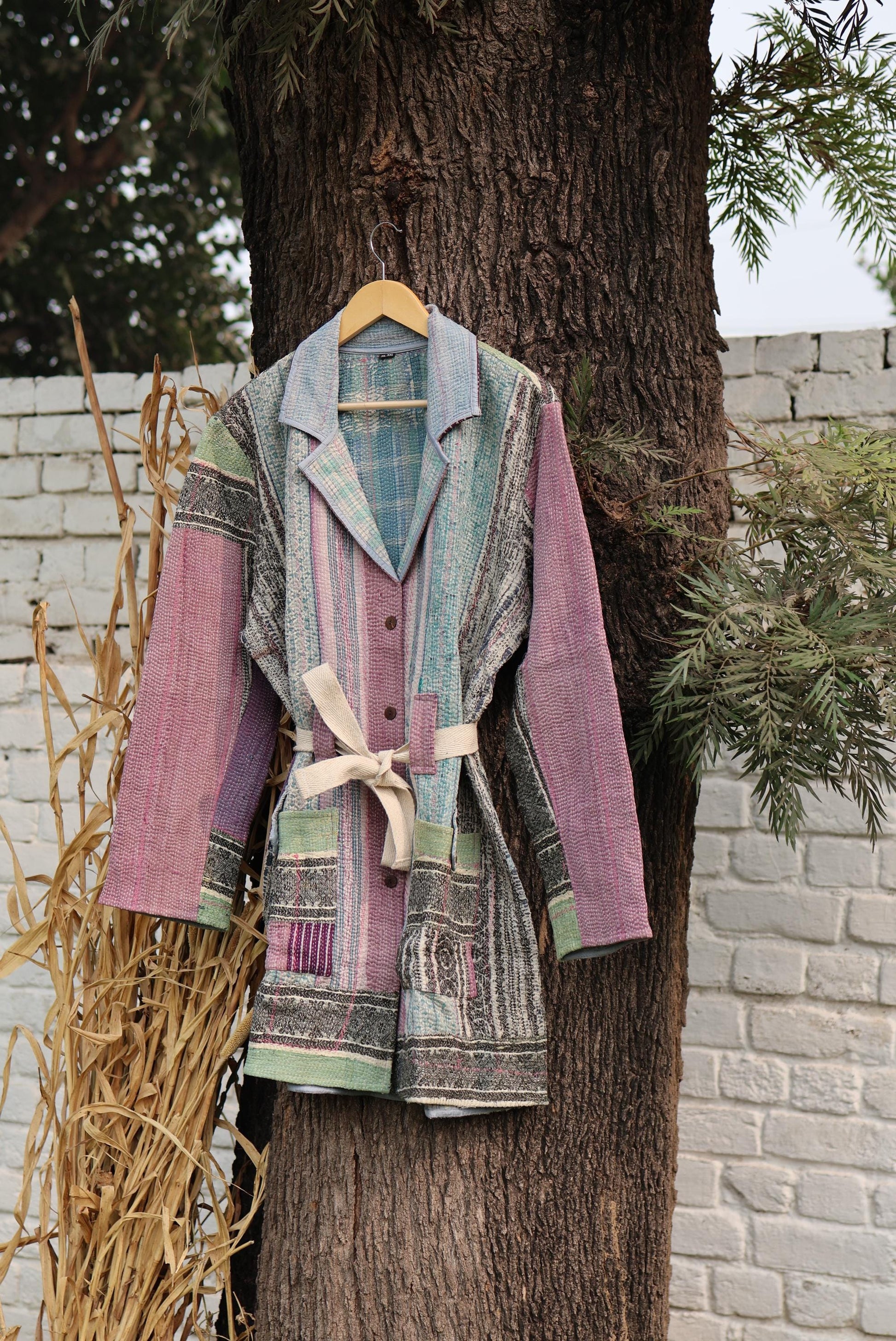 Handmade Vintage Kantha Quilt Coat for Women - Unique Bohemian Outerwear from Recycled Indian Quilts, One-off Ethnic style Up-Cycled Jacket