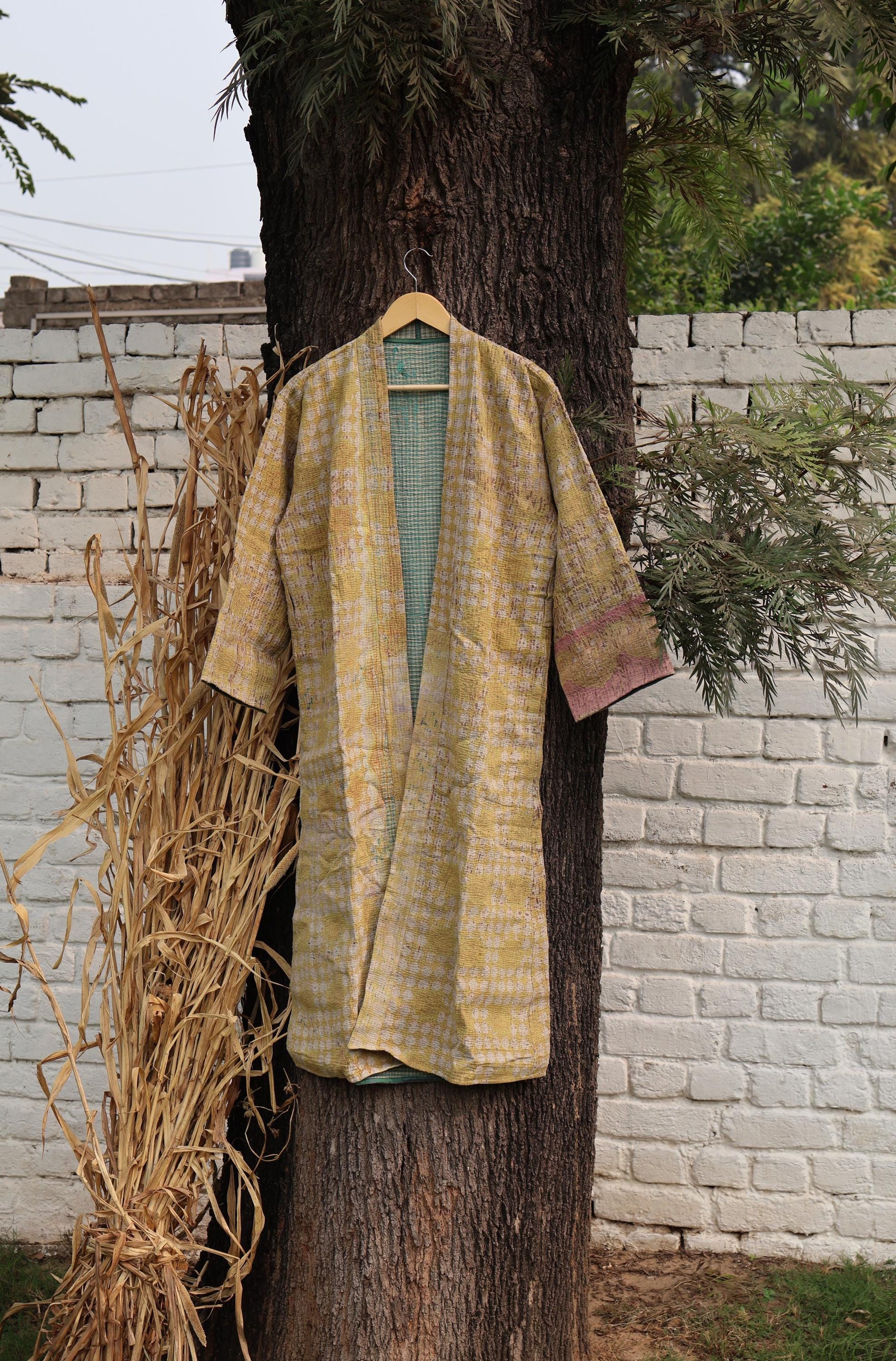 Handmade Vintage Kantha Kimono for Women - Unique Bohemian Outerwear from Recycled Indian Quilts, Ethnic style Robe, Up-Cycled Kimono Jacket