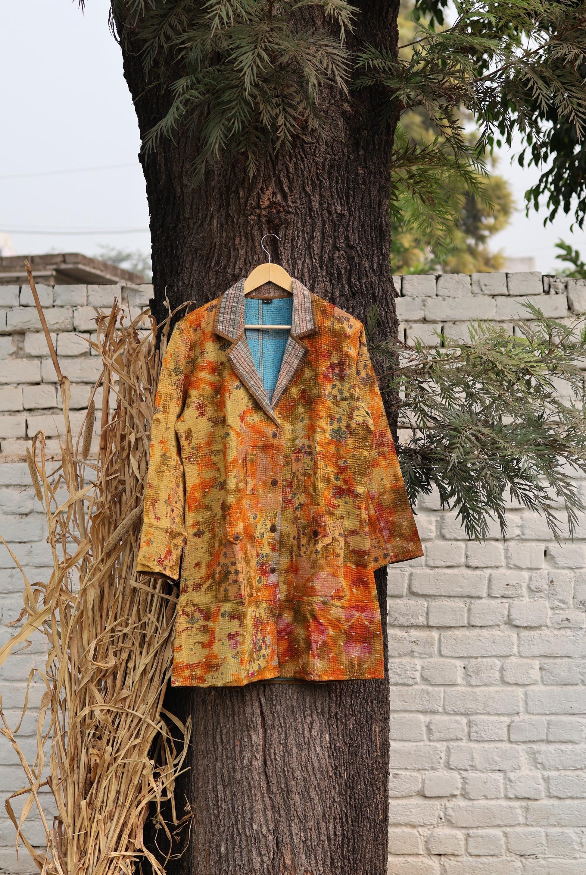 Handmade Vintage Kantha Quilt Coat for Women - Unique Bohemian Outerwear from Recycled Indian Quilts, One-off Ethnic style Up-Cycled Jacket