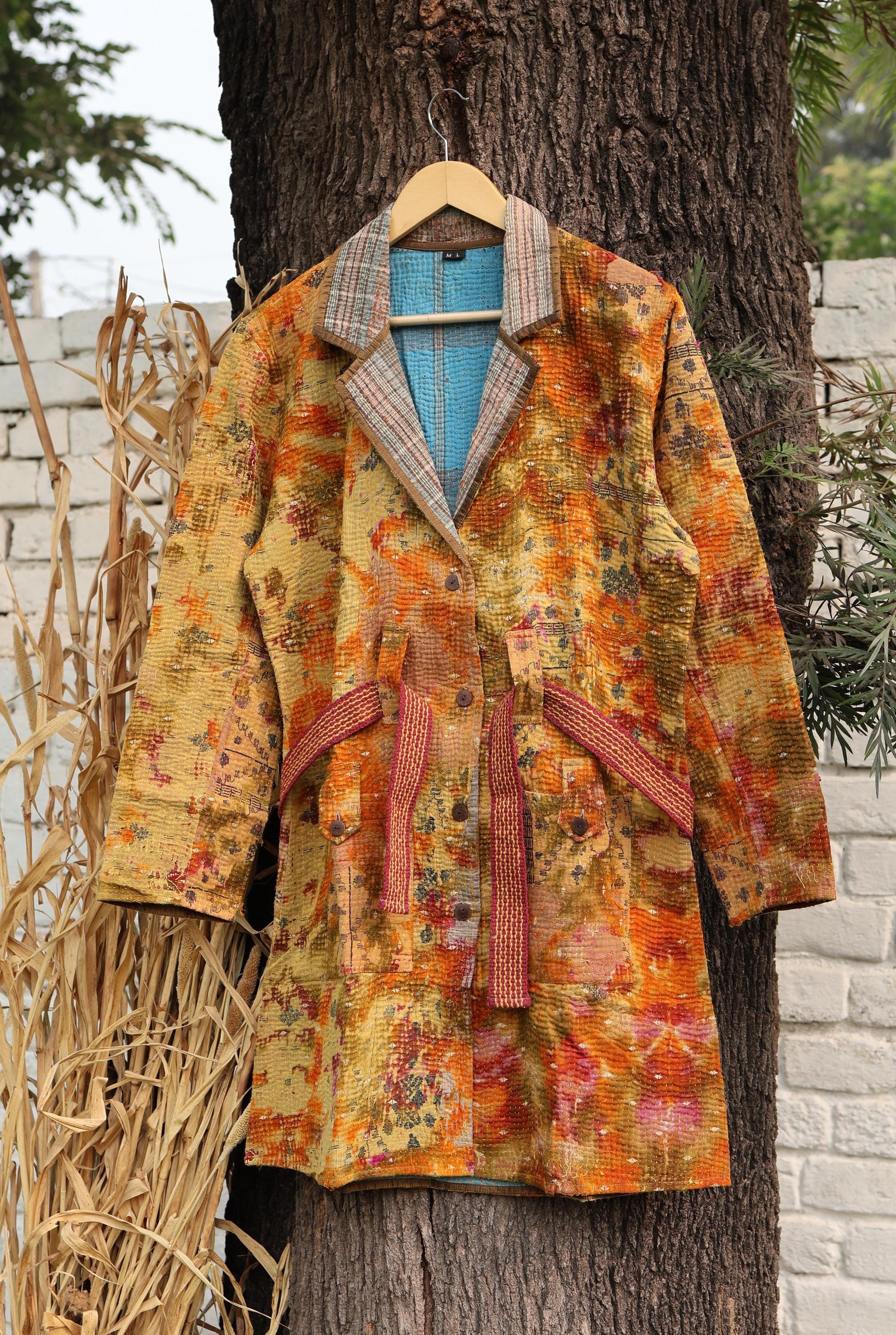Handmade Vintage Kantha Quilt Coat for Women - Unique Bohemian Outerwear from Recycled Indian Quilts, One-off Ethnic style Up-Cycled Jacket