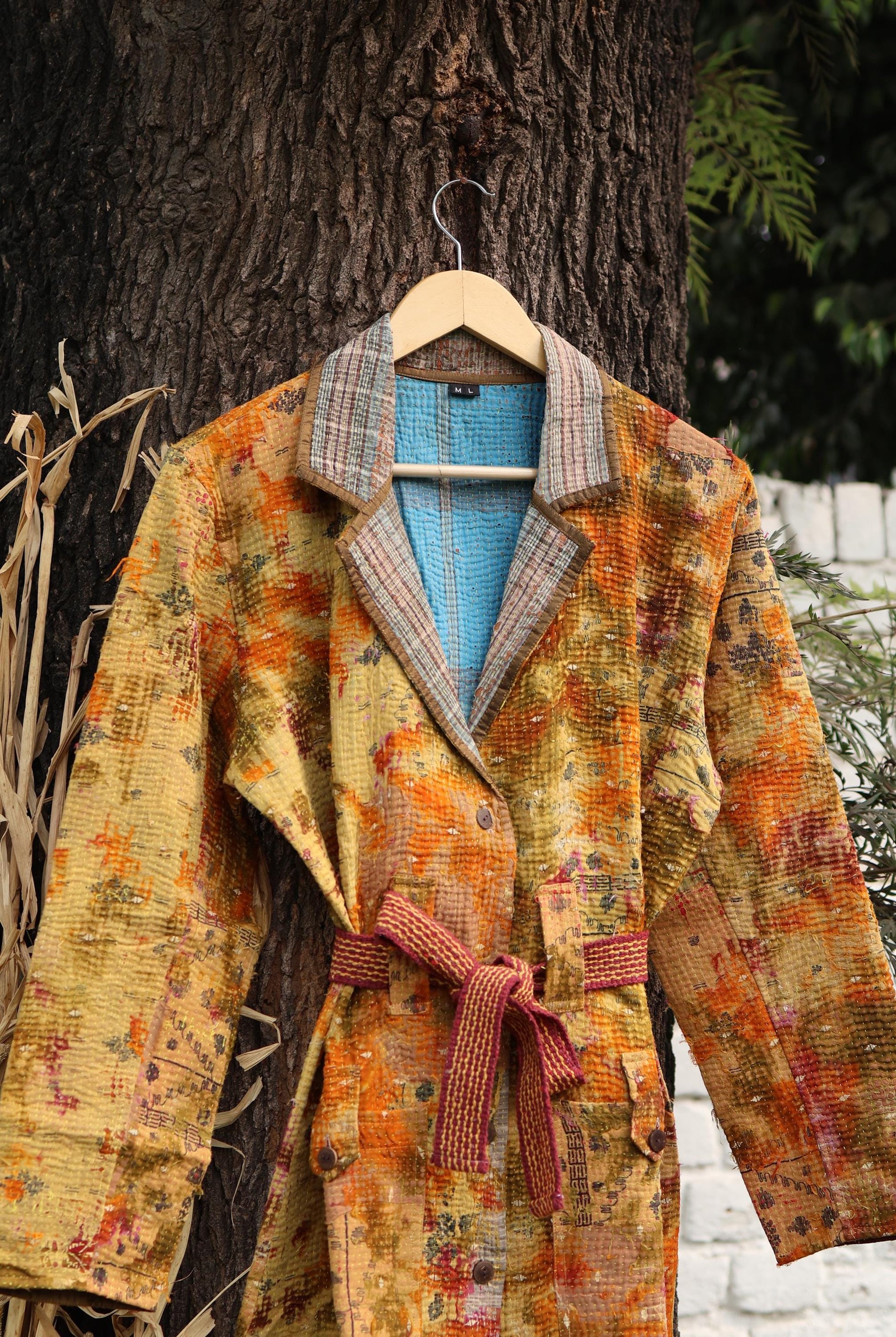 Handmade Vintage Kantha Quilt Coat for Women - Unique Bohemian Outerwear from Recycled Indian Quilts, One-off Ethnic style Up-Cycled Jacket