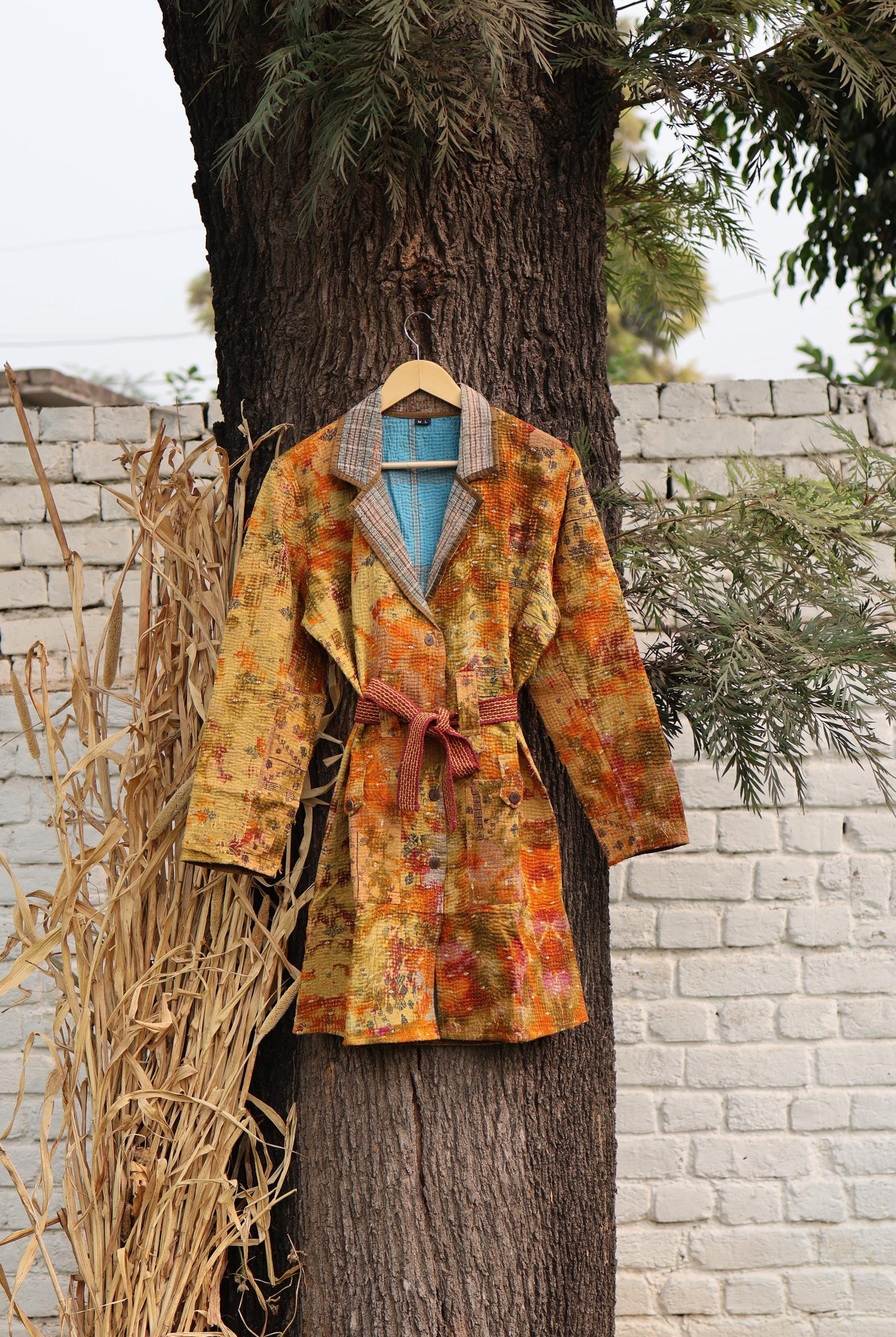 Handmade Vintage Kantha Quilt Coat for Women - Unique Bohemian Outerwear from Recycled Indian Quilts, One-off Ethnic style Up-Cycled Jacket