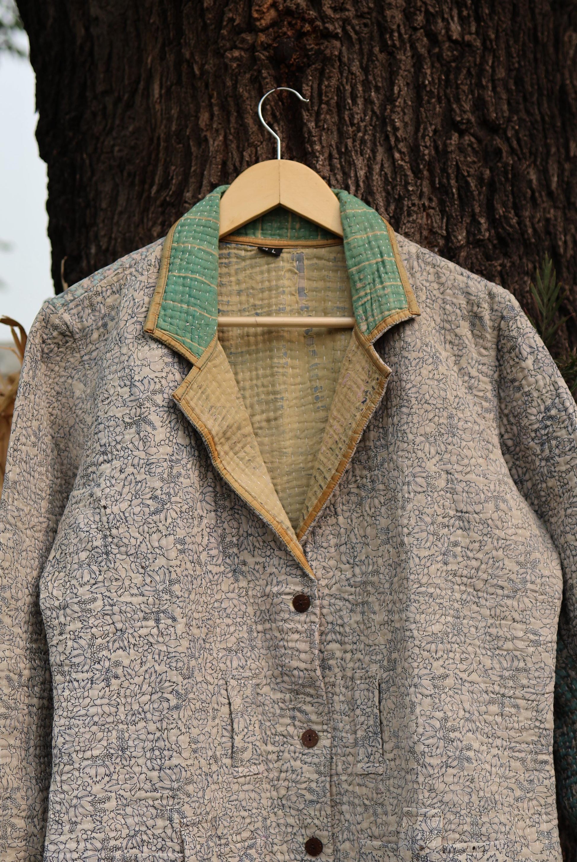 Handmade Vintage Kantha Quilt Coat for Women - Unique Bohemian Outerwear from Recycled Indian Quilts, One-off Ethnic style Up-Cycled Jacket