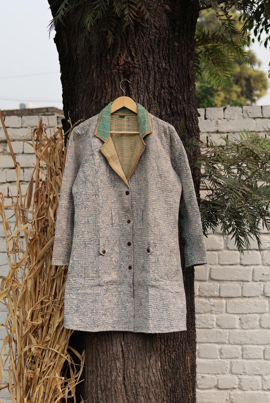 Handmade Vintage Kantha Quilt Coat for Women - Unique Bohemian Outerwear from Recycled Indian Quilts, One-off Ethnic style Up-Cycled Jacket