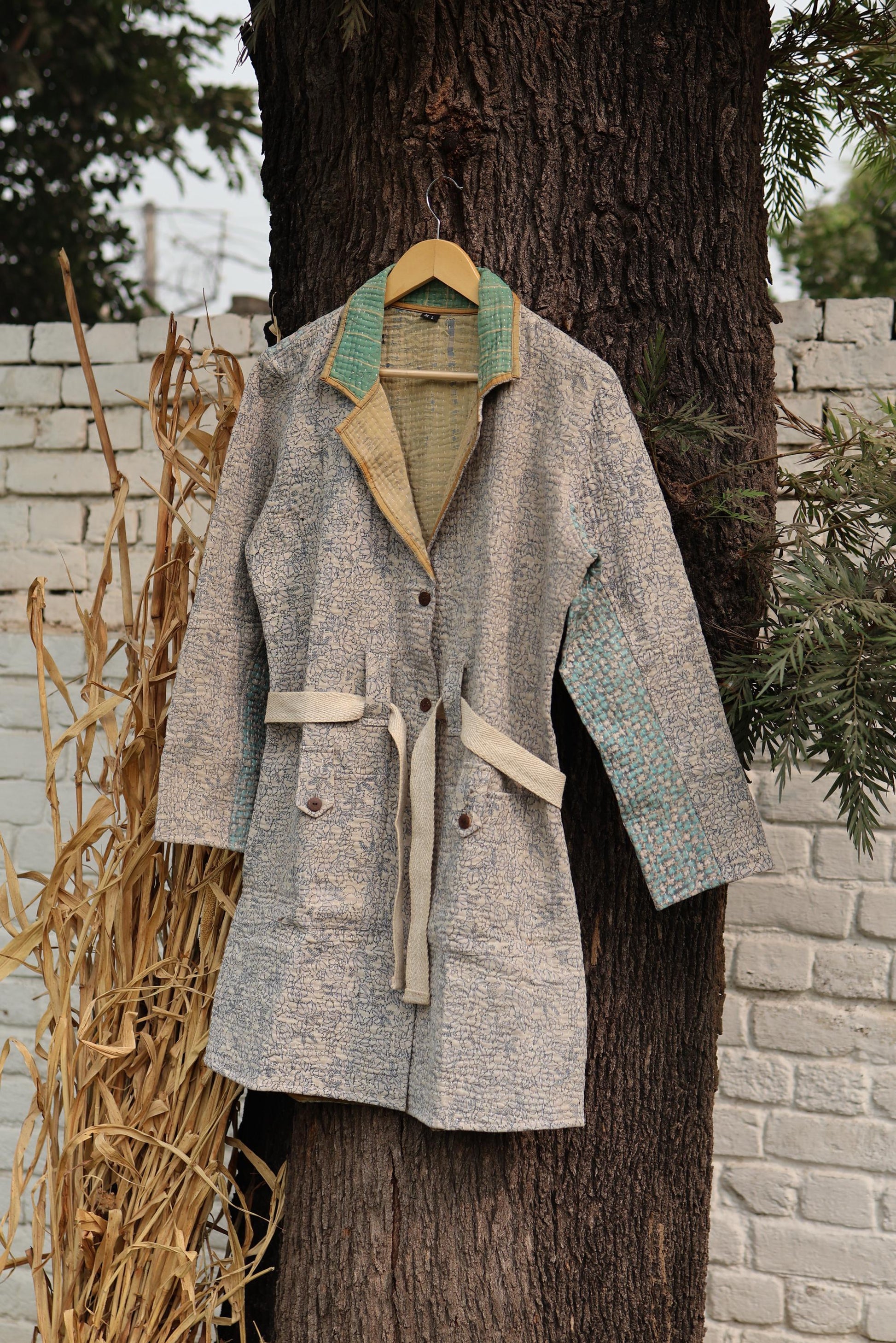 Handmade Vintage Kantha Quilt Coat for Women - Unique Bohemian Outerwear from Recycled Indian Quilts, One-off Ethnic style Up-Cycled Jacket