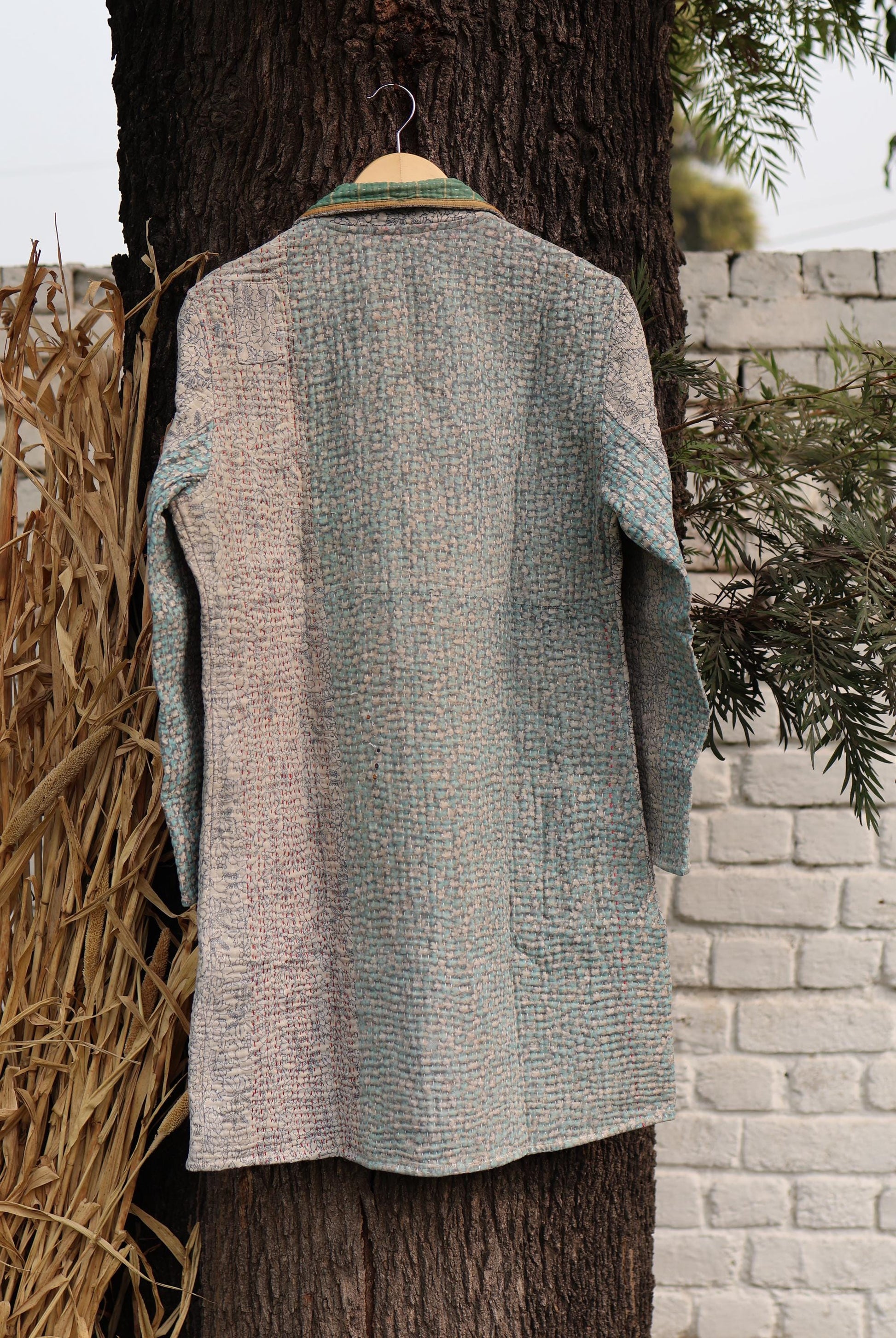 Handmade Vintage Kantha Quilt Coat for Women - Unique Bohemian Outerwear from Recycled Indian Quilts, One-off Ethnic style Up-Cycled Jacket