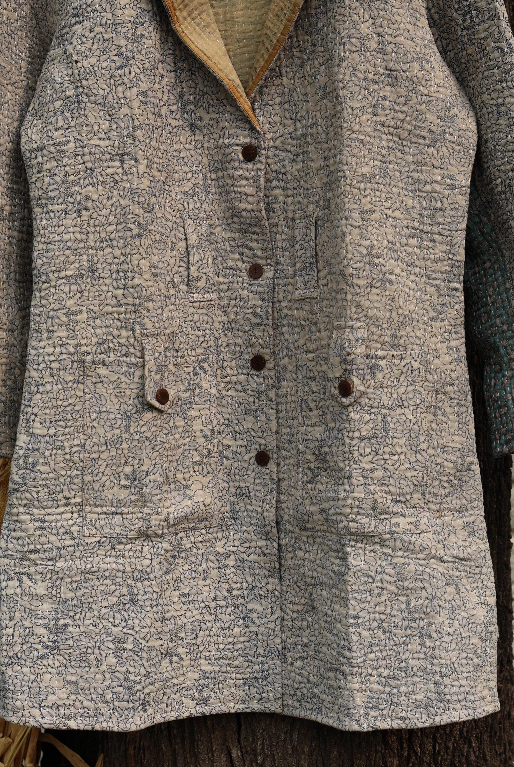 Handmade Vintage Kantha Quilt Coat for Women - Unique Bohemian Outerwear from Recycled Indian Quilts, One-off Ethnic style Up-Cycled Jacket