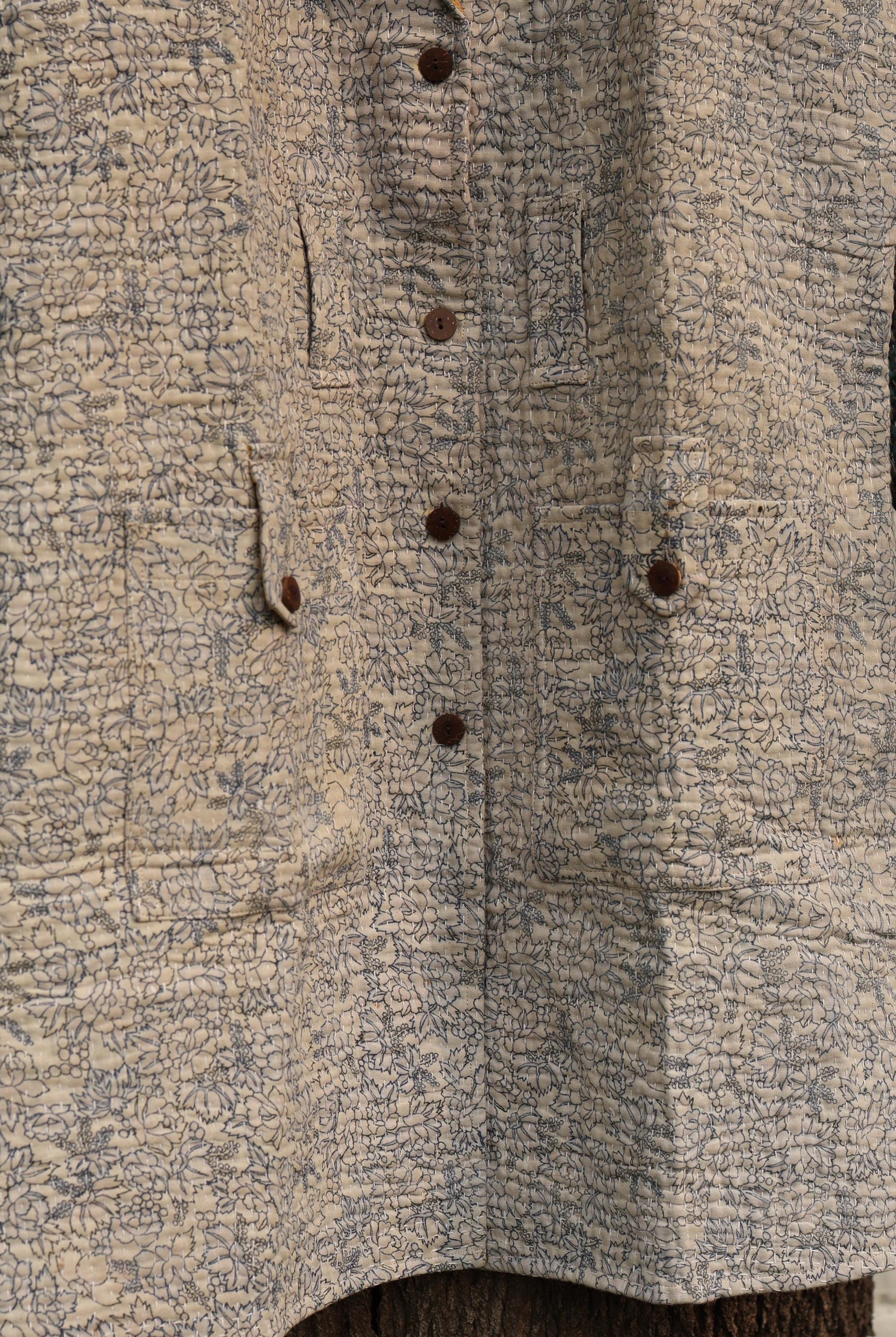 Handmade Vintage Kantha Quilt Coat for Women - Unique Bohemian Outerwear from Recycled Indian Quilts, One-off Ethnic style Up-Cycled Jacket