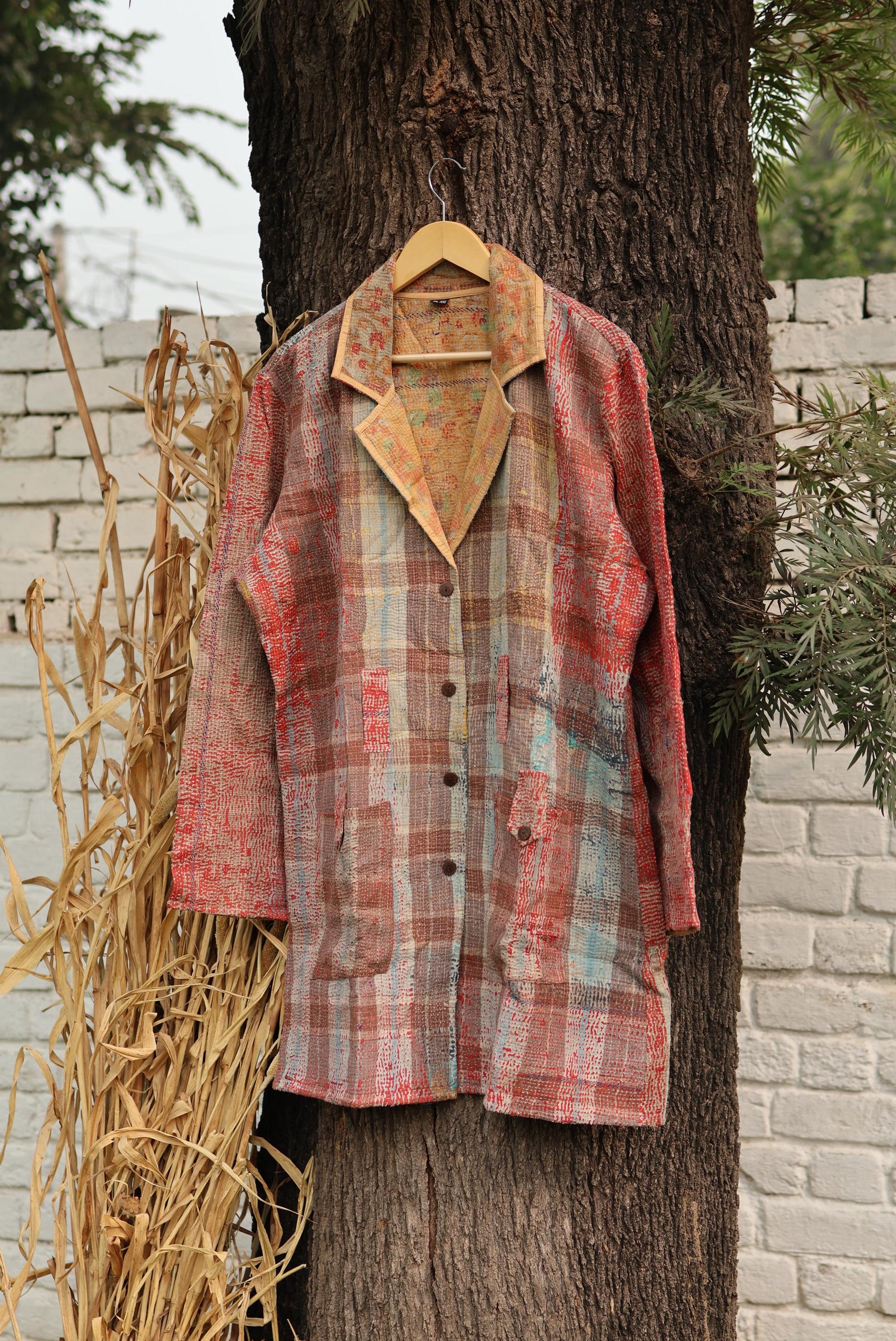 Handmade Vintage Kantha Quilt Coat for Women - Unique Bohemian Outerwear from Recycled Indian Quilts, One-off Ethnic style Up-Cycled Jacket