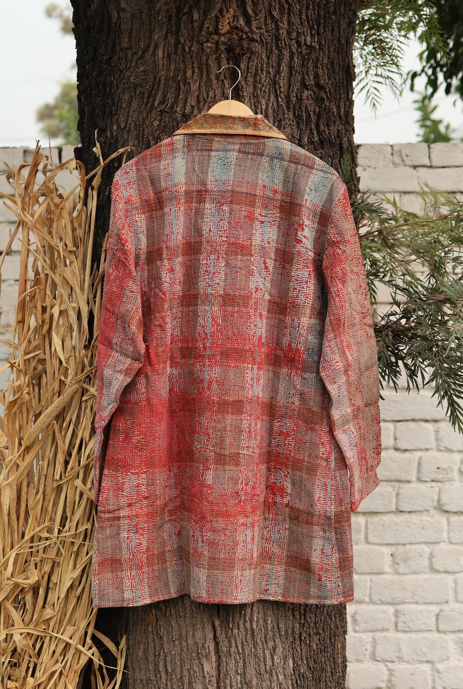 Handmade Vintage Kantha Quilt Coat for Women - Unique Bohemian Outerwear from Recycled Indian Quilts, One-off Ethnic style Up-Cycled Jacket