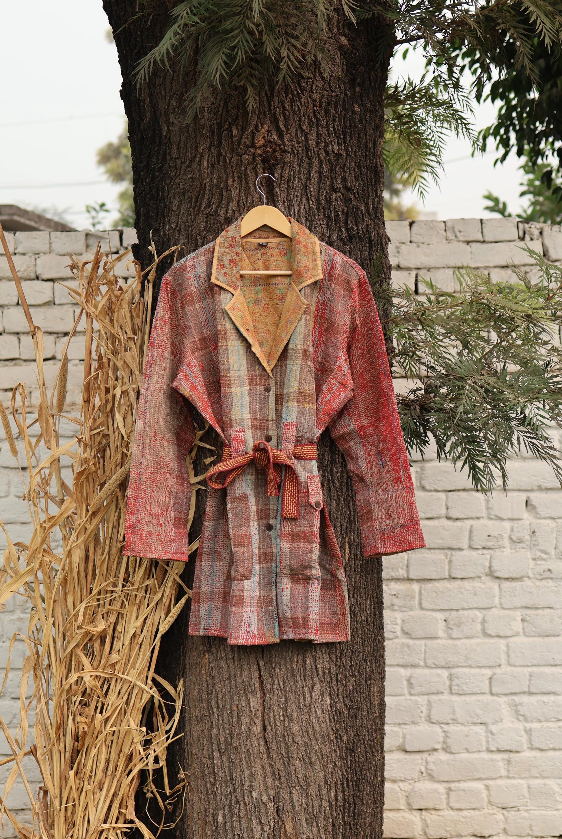 Handmade Vintage Kantha Quilt Coat for Women - Unique Bohemian Outerwear from Recycled Indian Quilts, One-off Ethnic style Up-Cycled Jacket