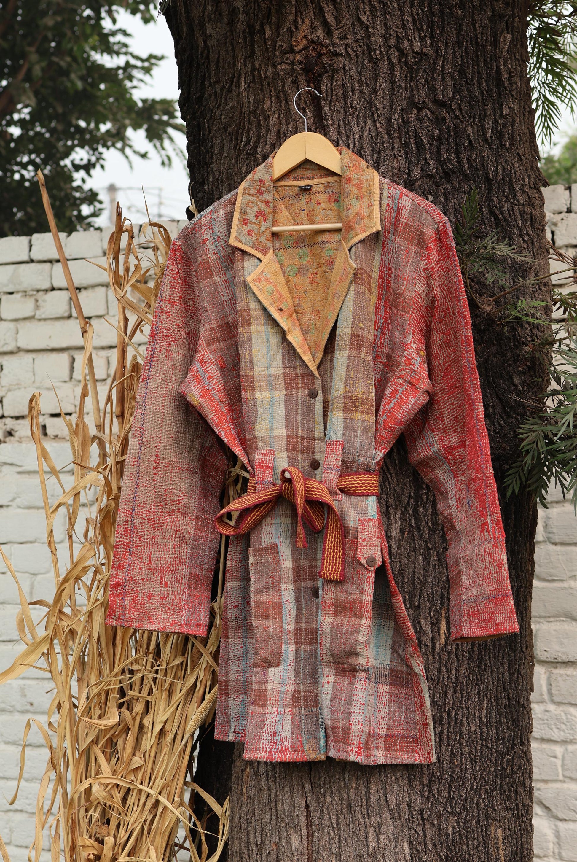 Handmade Vintage Kantha Quilt Coat for Women - Unique Bohemian Outerwear from Recycled Indian Quilts, One-off Ethnic style Up-Cycled Jacket