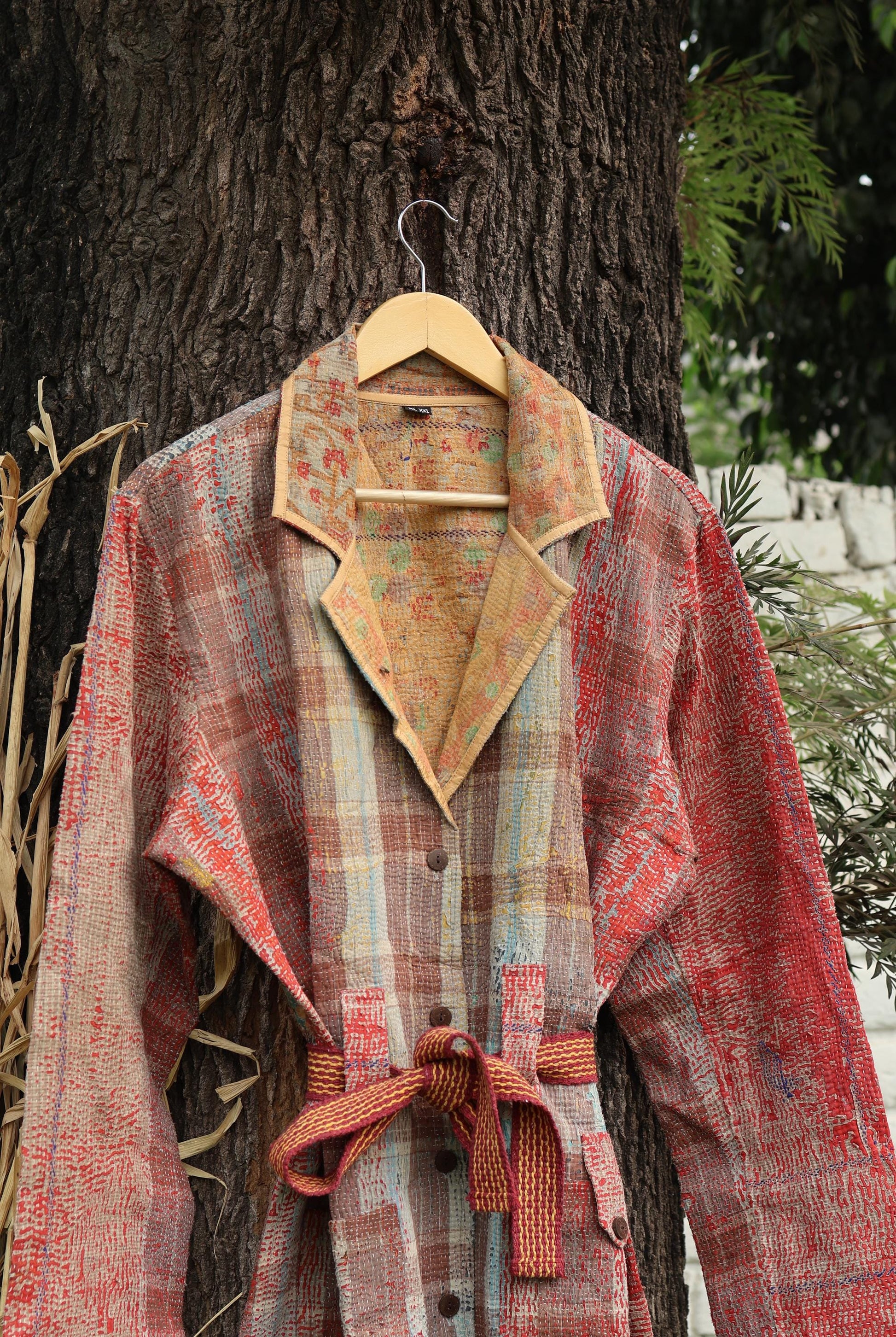 Handmade Vintage Kantha Quilt Coat for Women - Unique Bohemian Outerwear from Recycled Indian Quilts, One-off Ethnic style Up-Cycled Jacket