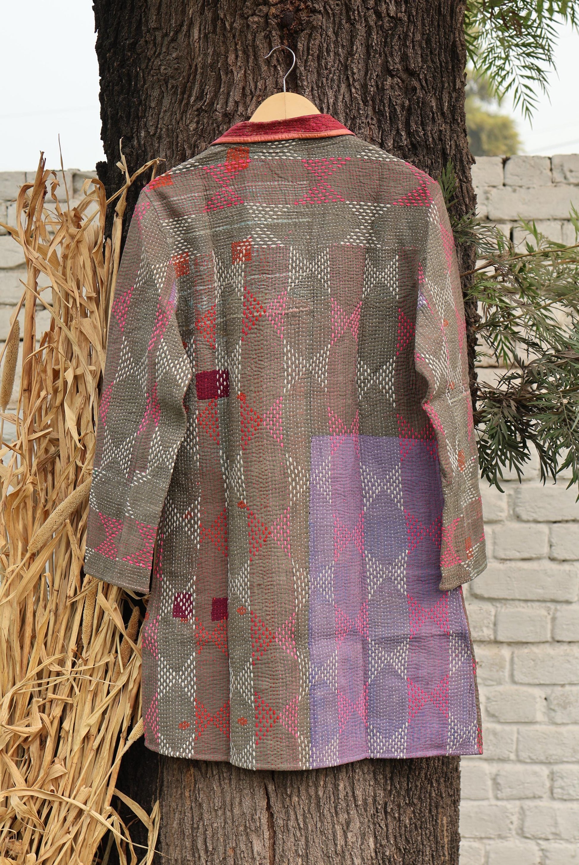 Handmade Vintage Kantha Quilt Coat for Women - Unique Bohemian Outerwear from Recycled Indian Quilts, One-off Ethnic style Up-Cycled Jacket