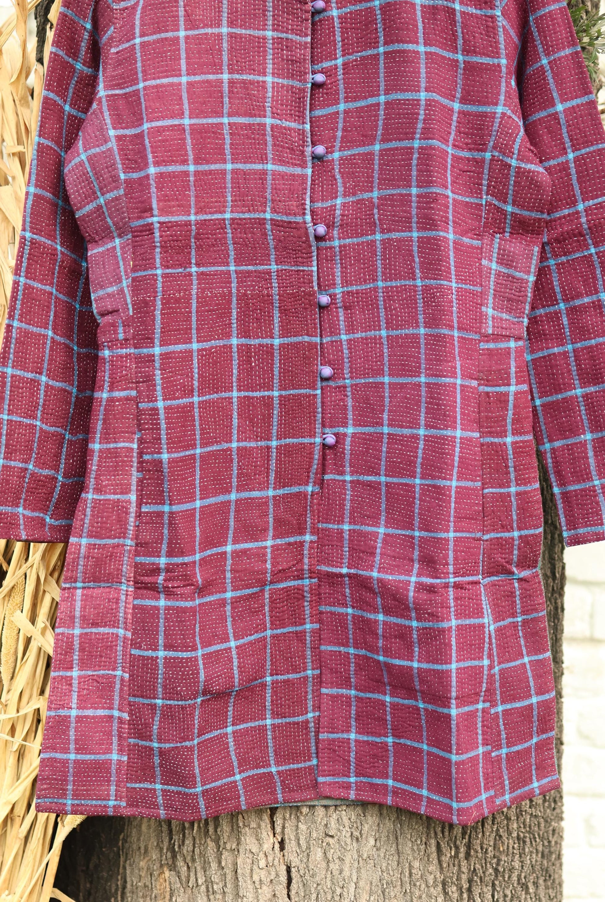 Handmade Vintage Kantha Quilt Coat for Women - Unique Bohemian Outerwear from Recycled Indian Quilts, One-off Ethnic style Up-Cycled Jacket